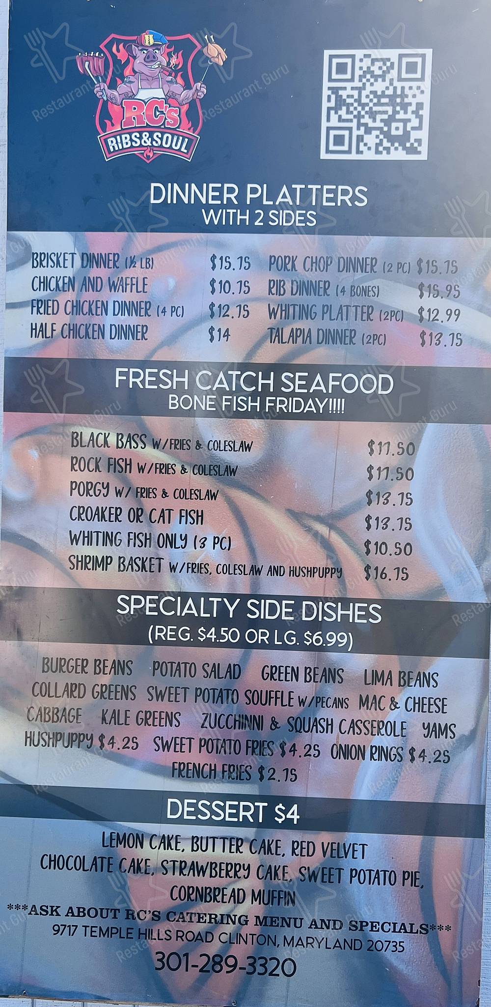 Menu at RC's Ribs and Soul BBQ, Clinton