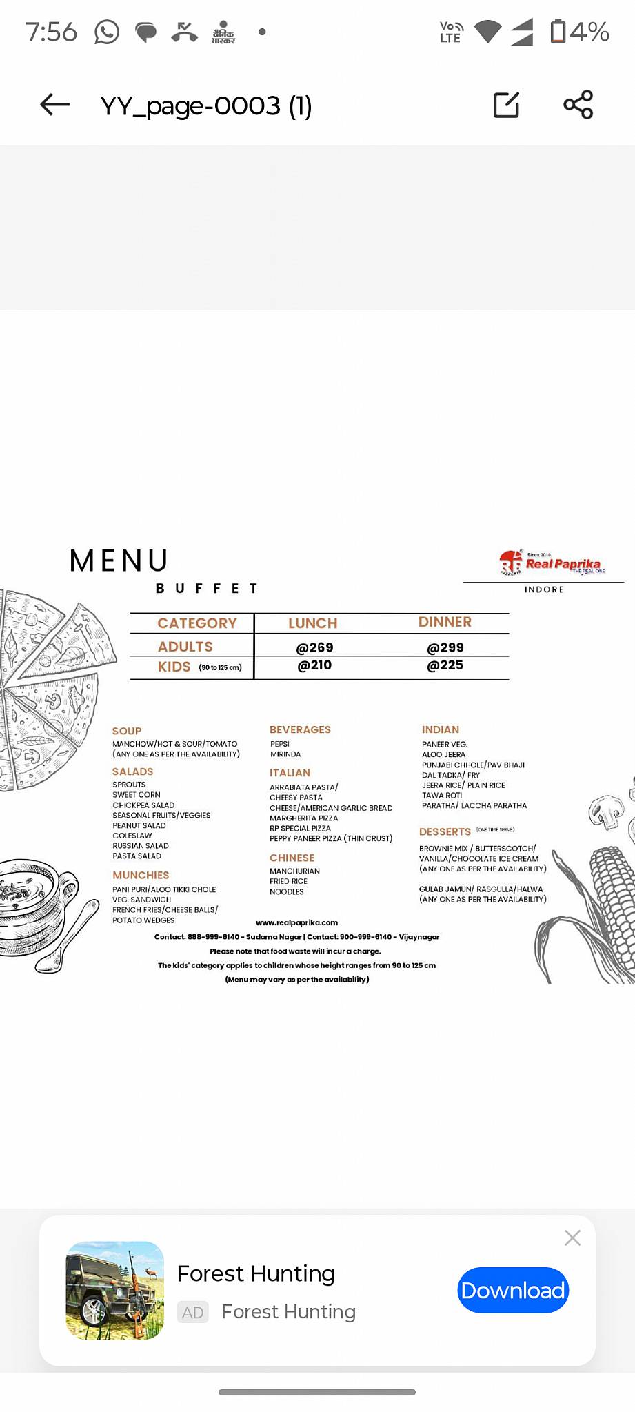 Real Paprika menu