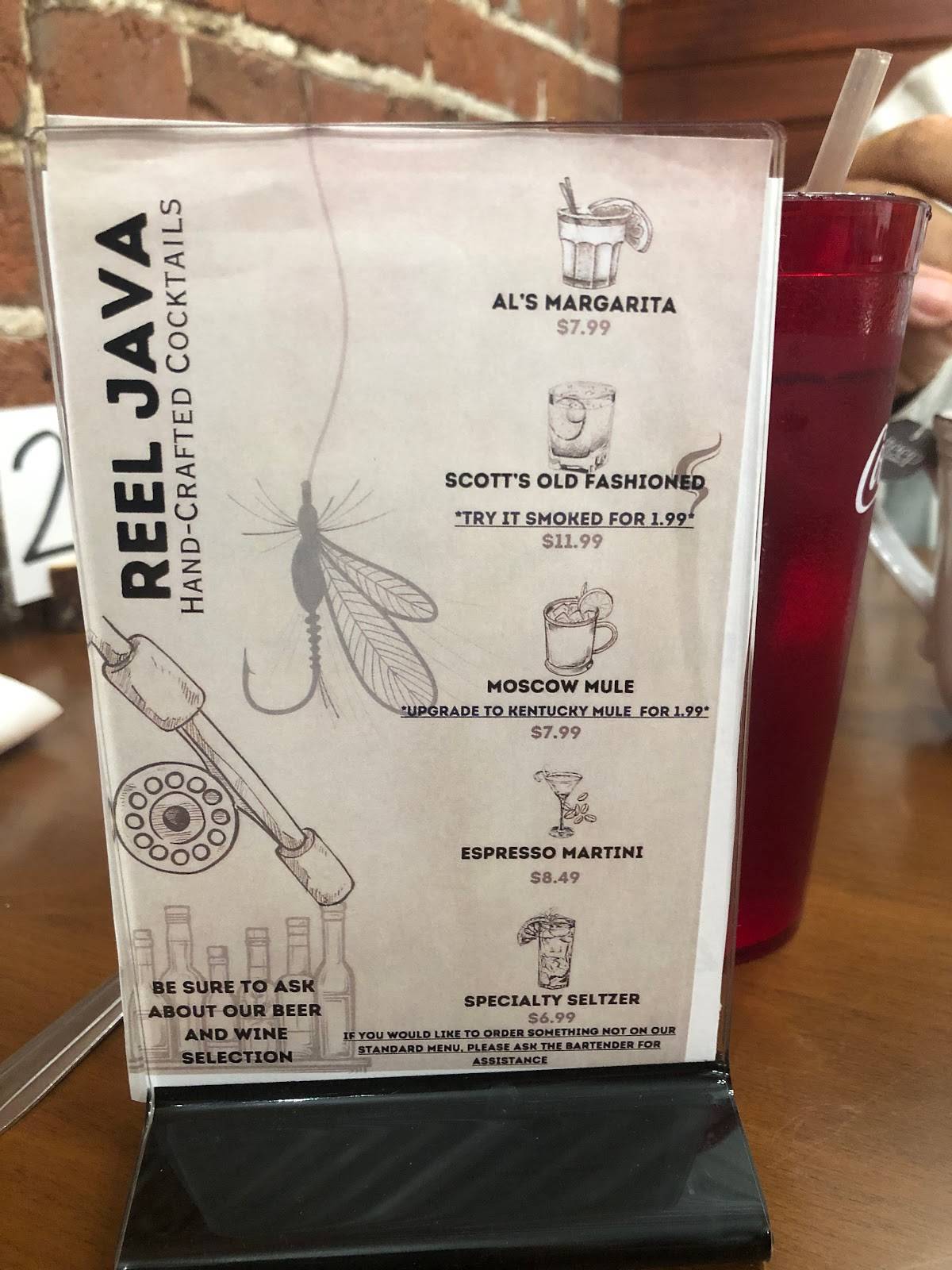 Menu at Reel Java Restaurant, Jamestown, 302 Monument Square
