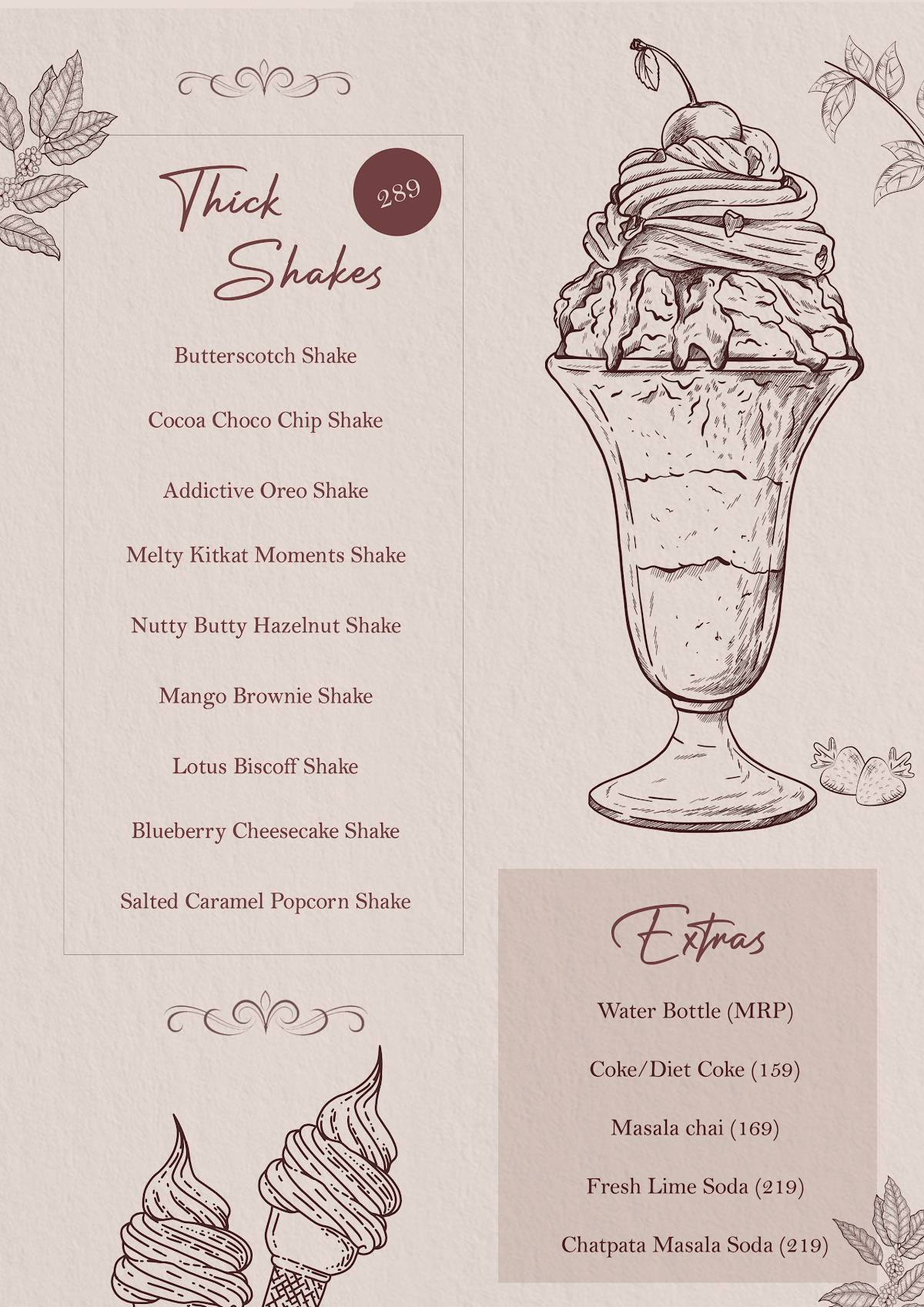 Refections Cafe, Hudson Lane menu