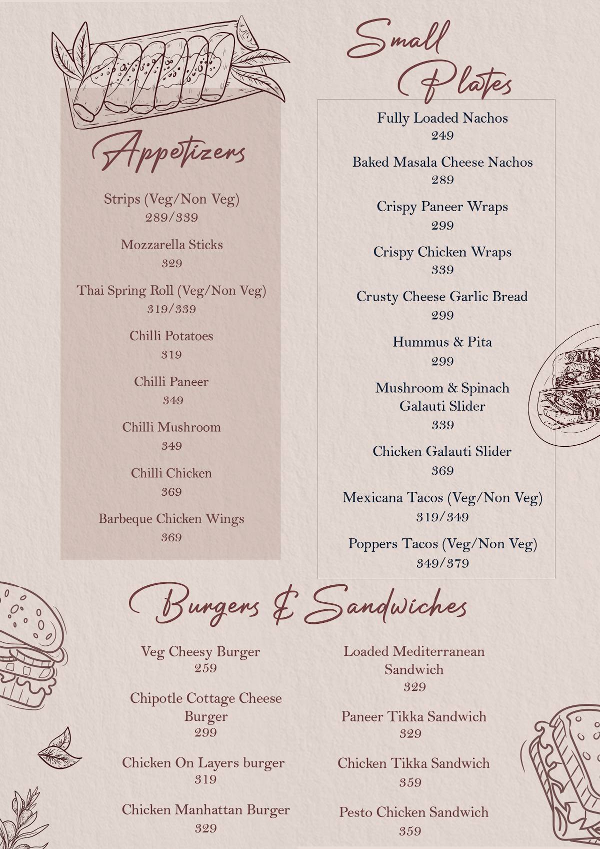Refections Cafe, Hudson Lane menu