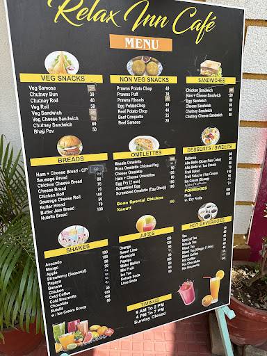 Relax inn cafe menu