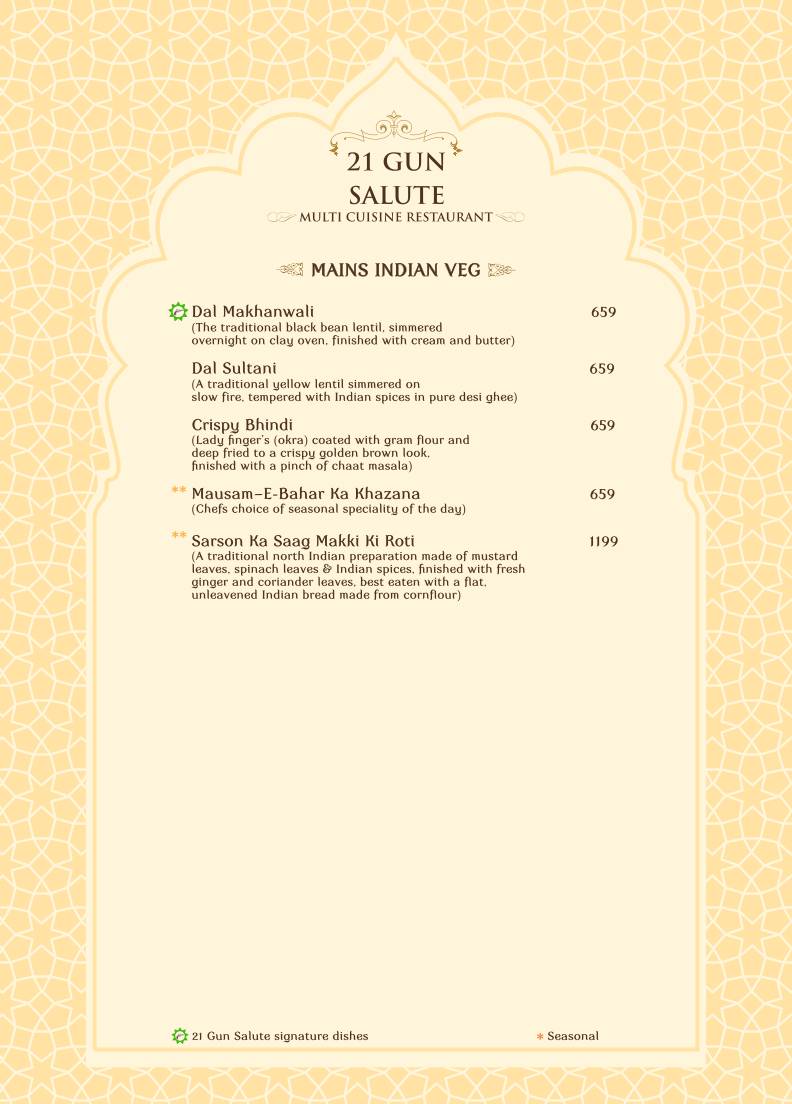 21 Gun Salute Restaurant Theme Based Family Restaurant menu