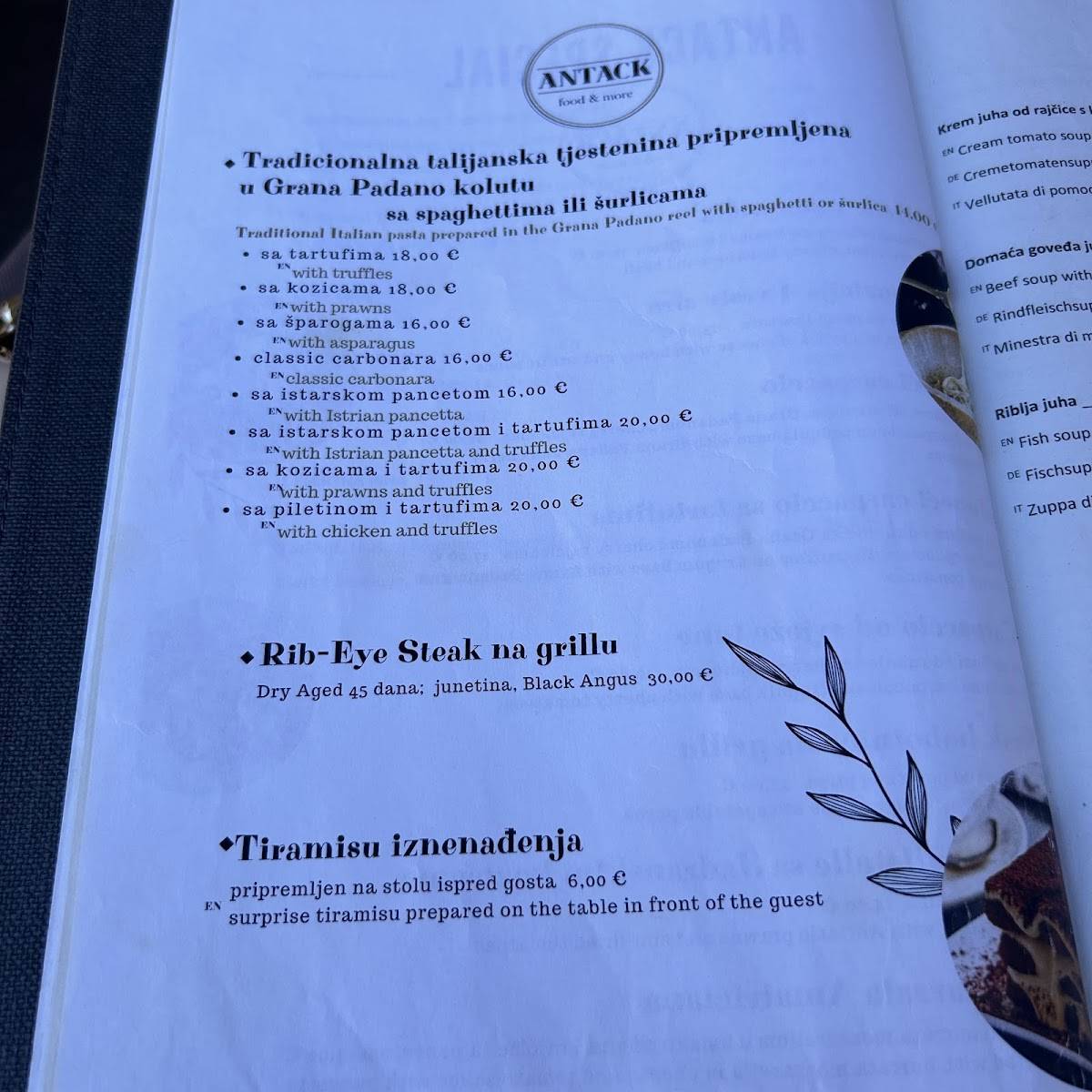 Menu di Restaurant ANTACK 