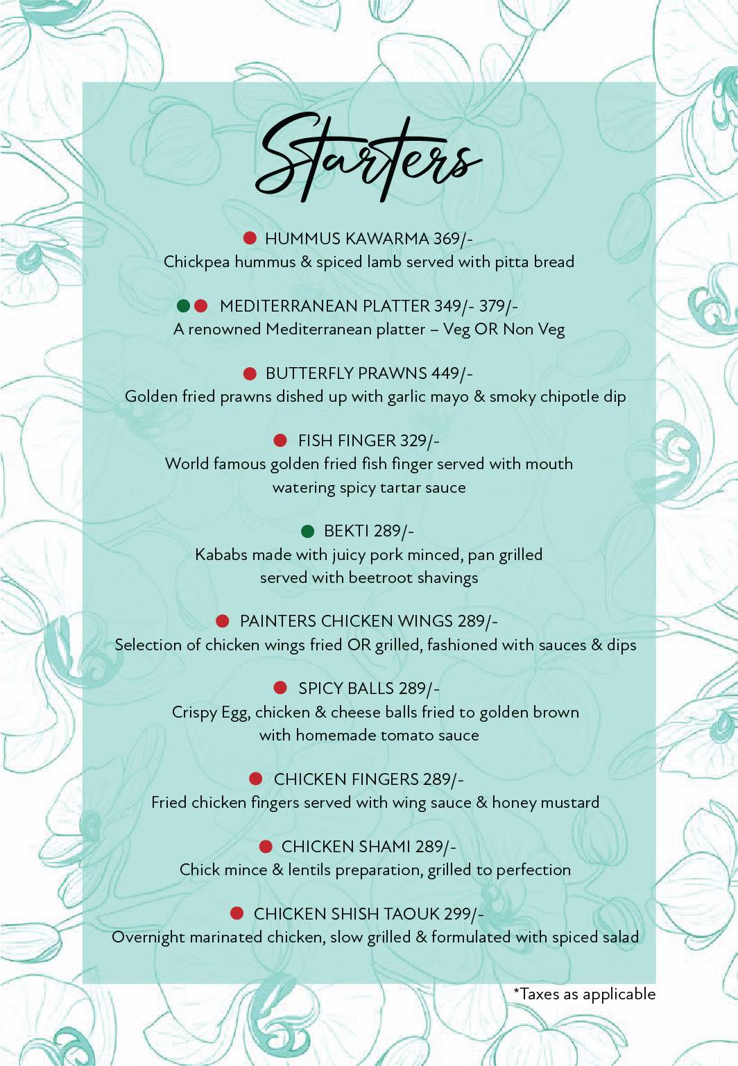 Aam's Courtyard menu
