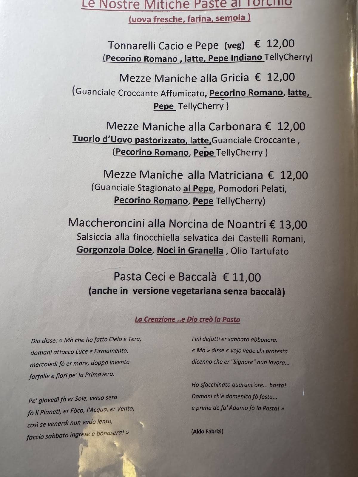 Menu di Accademia der Cacio e Pepe 