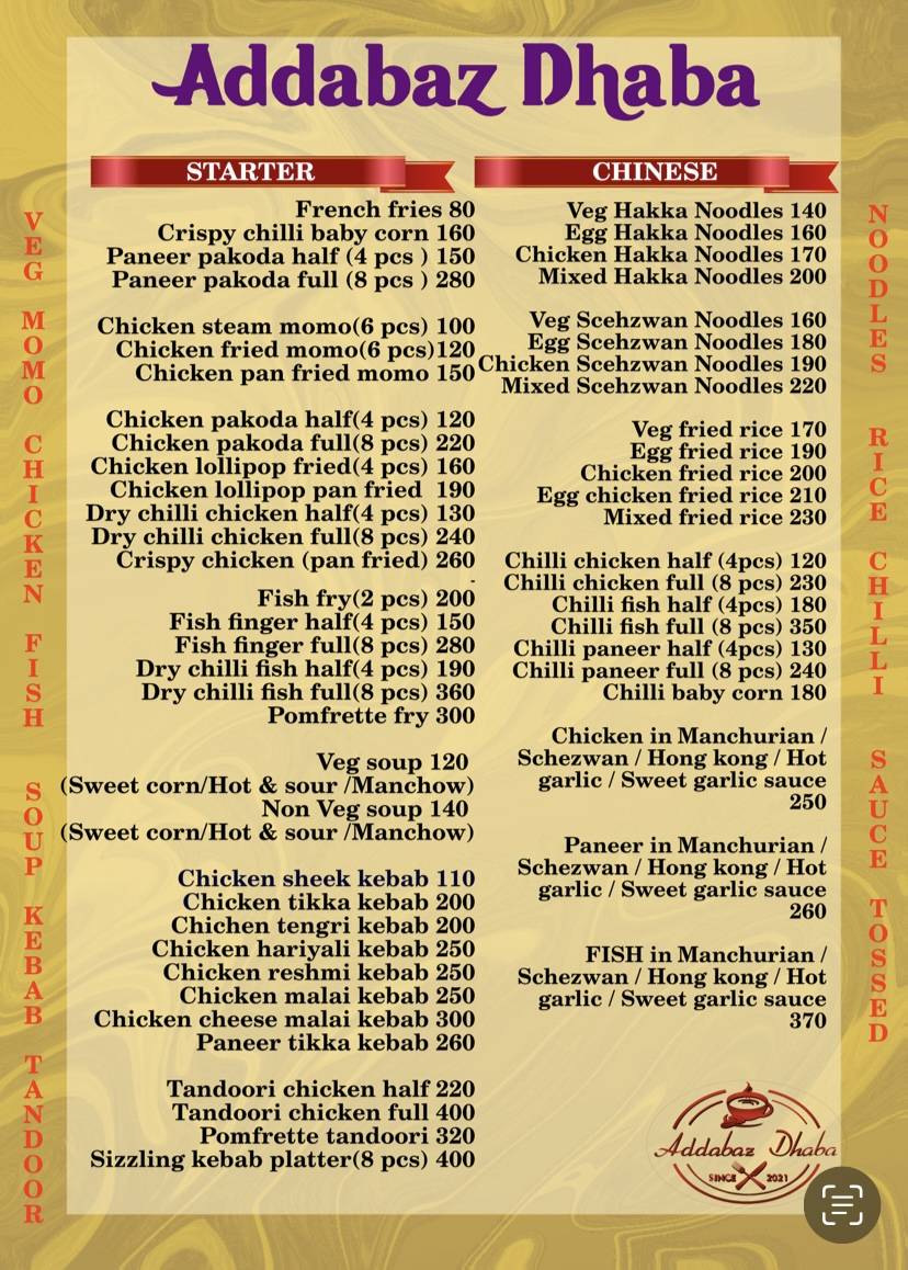 Addabaz Dhaba menu