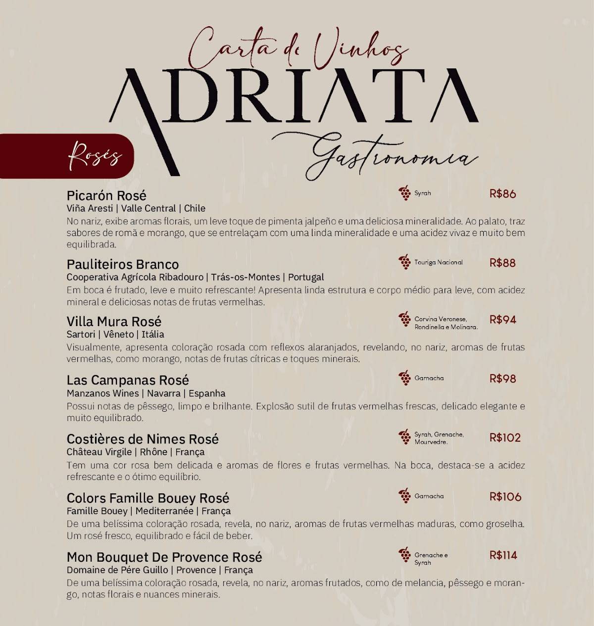 Adriata Restaurante cardápio