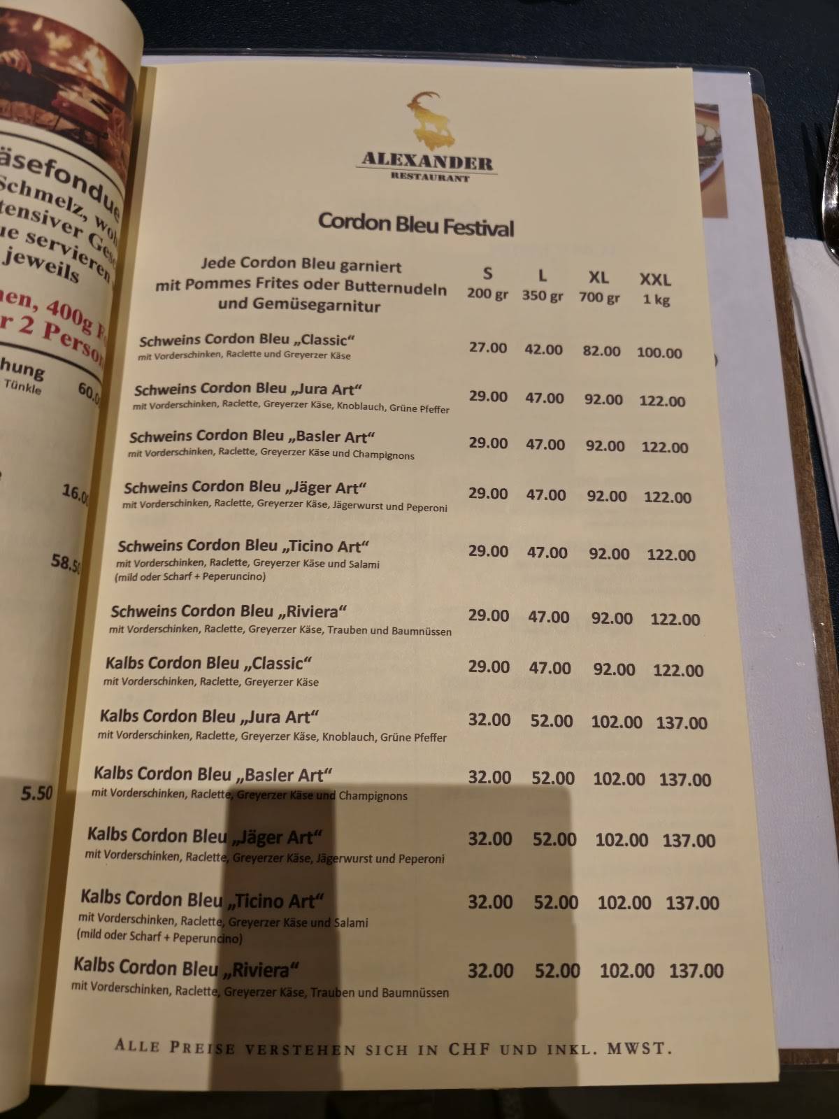 Menu di Restaurant Alexander 