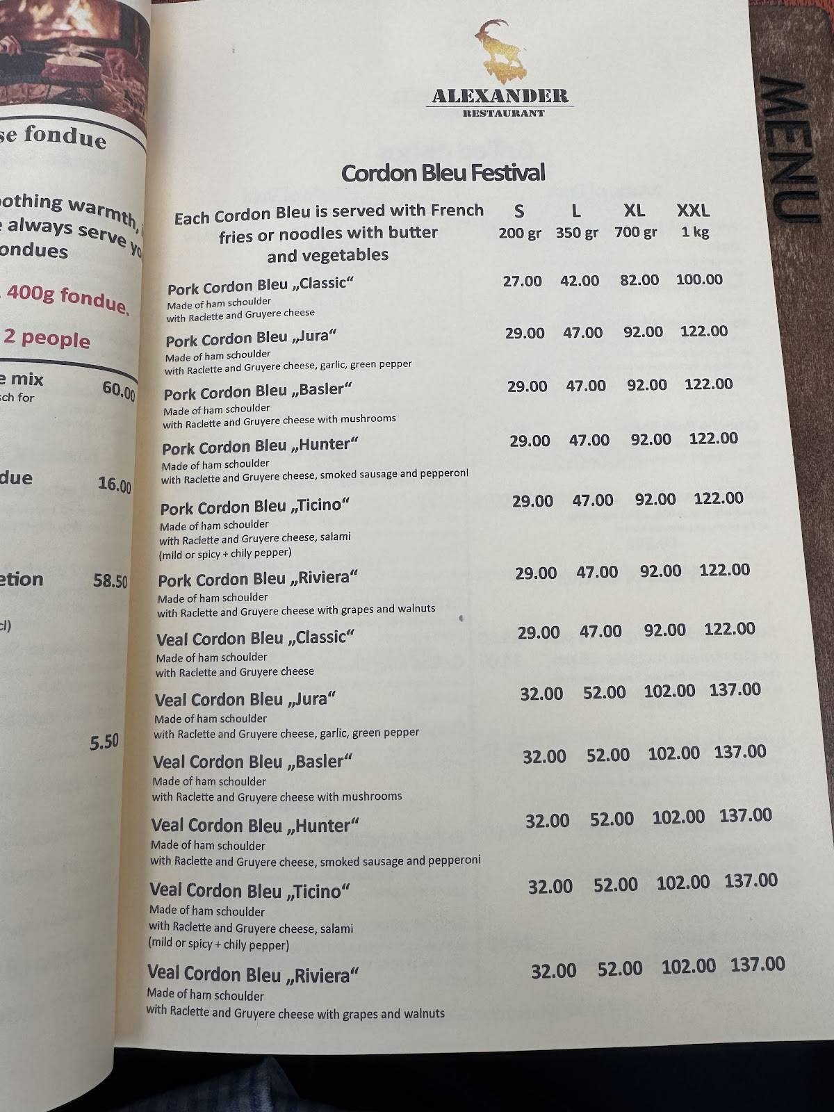 Menu di Restaurant Alexander 