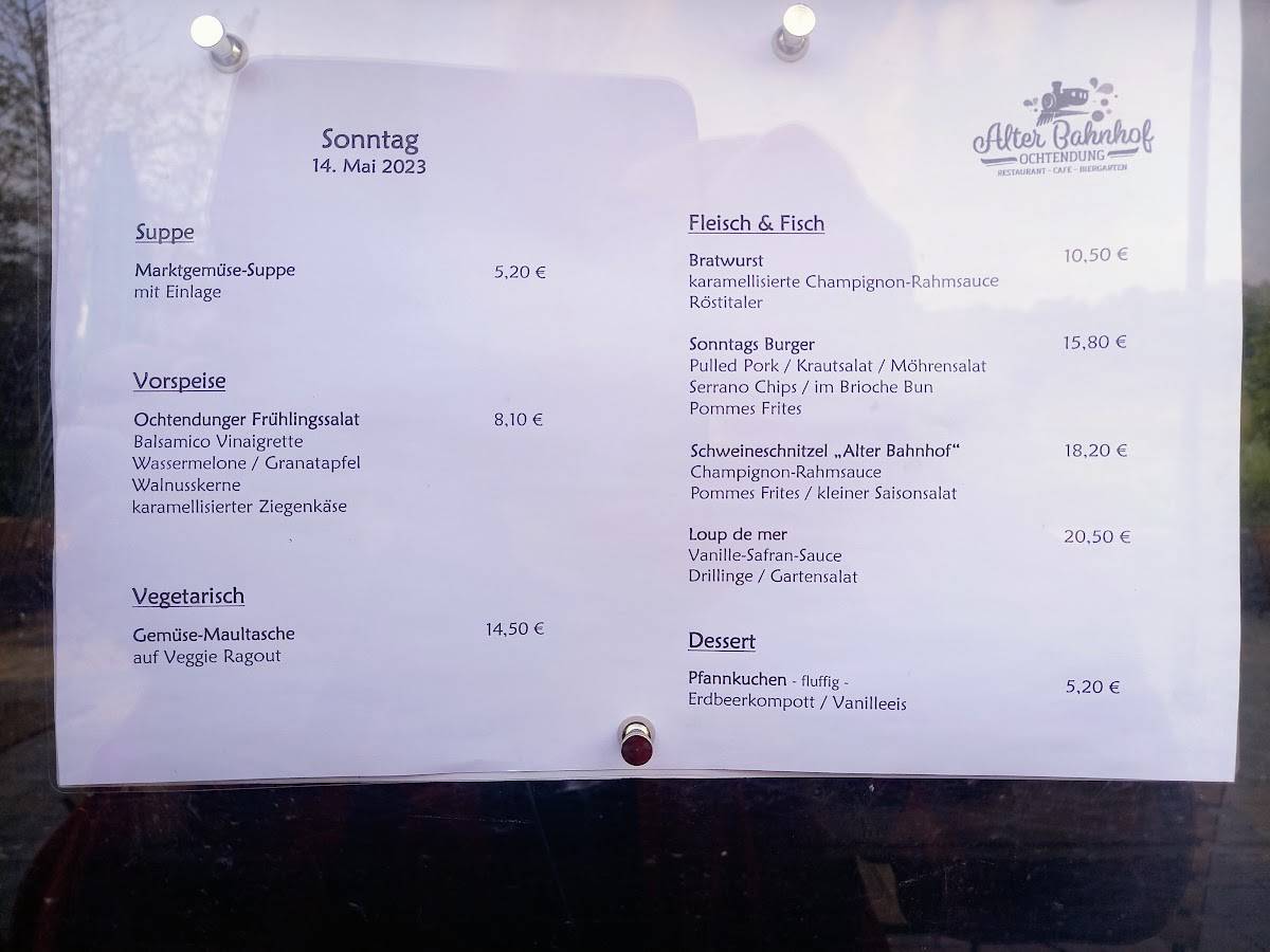 Speisekarte von alter bahnhof ochtendung restaurant ochtendung