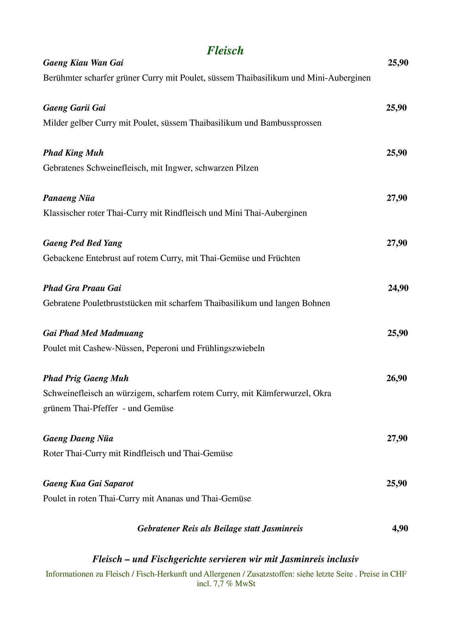 Menu di Restaurant Angehrn Siris Thaifood 