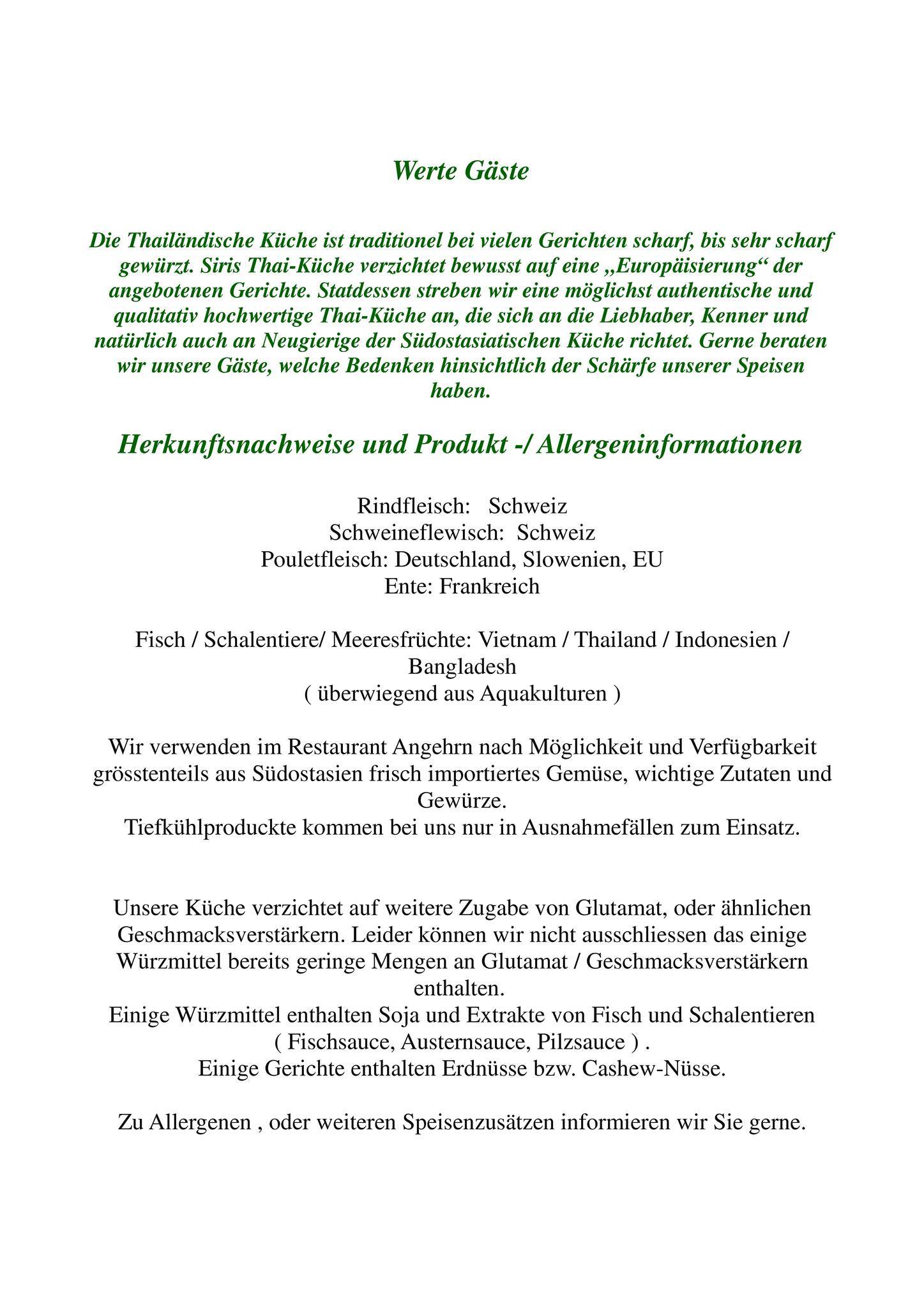 Menu di Restaurant Angehrn Siris Thaifood 