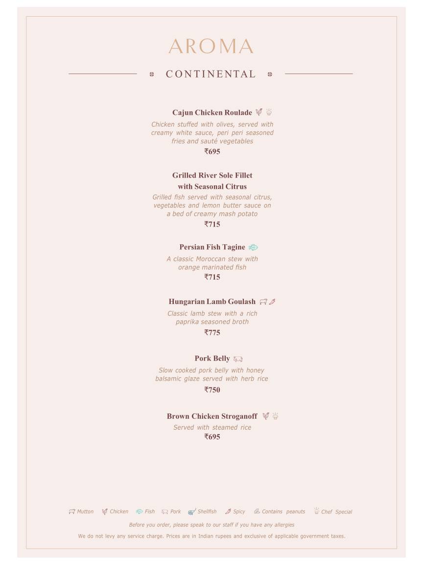 Aroma : Modern Dining menu