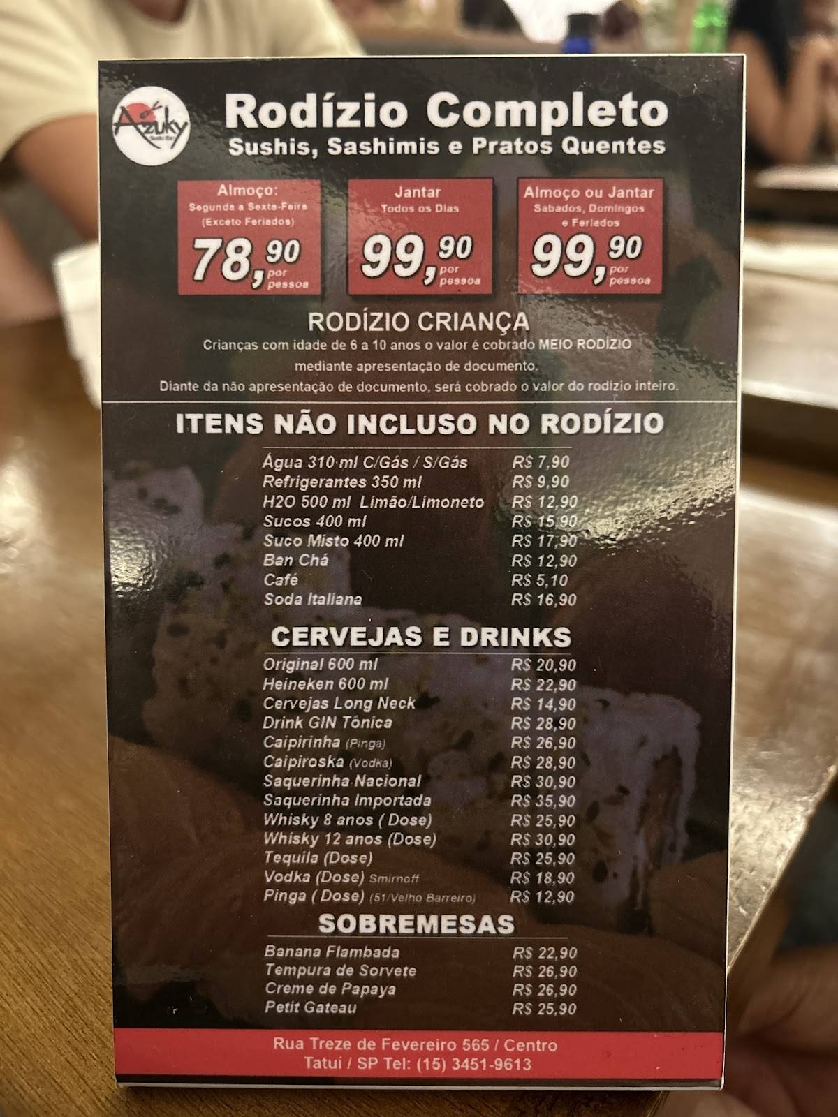Azuky Sushi Bar cardápio