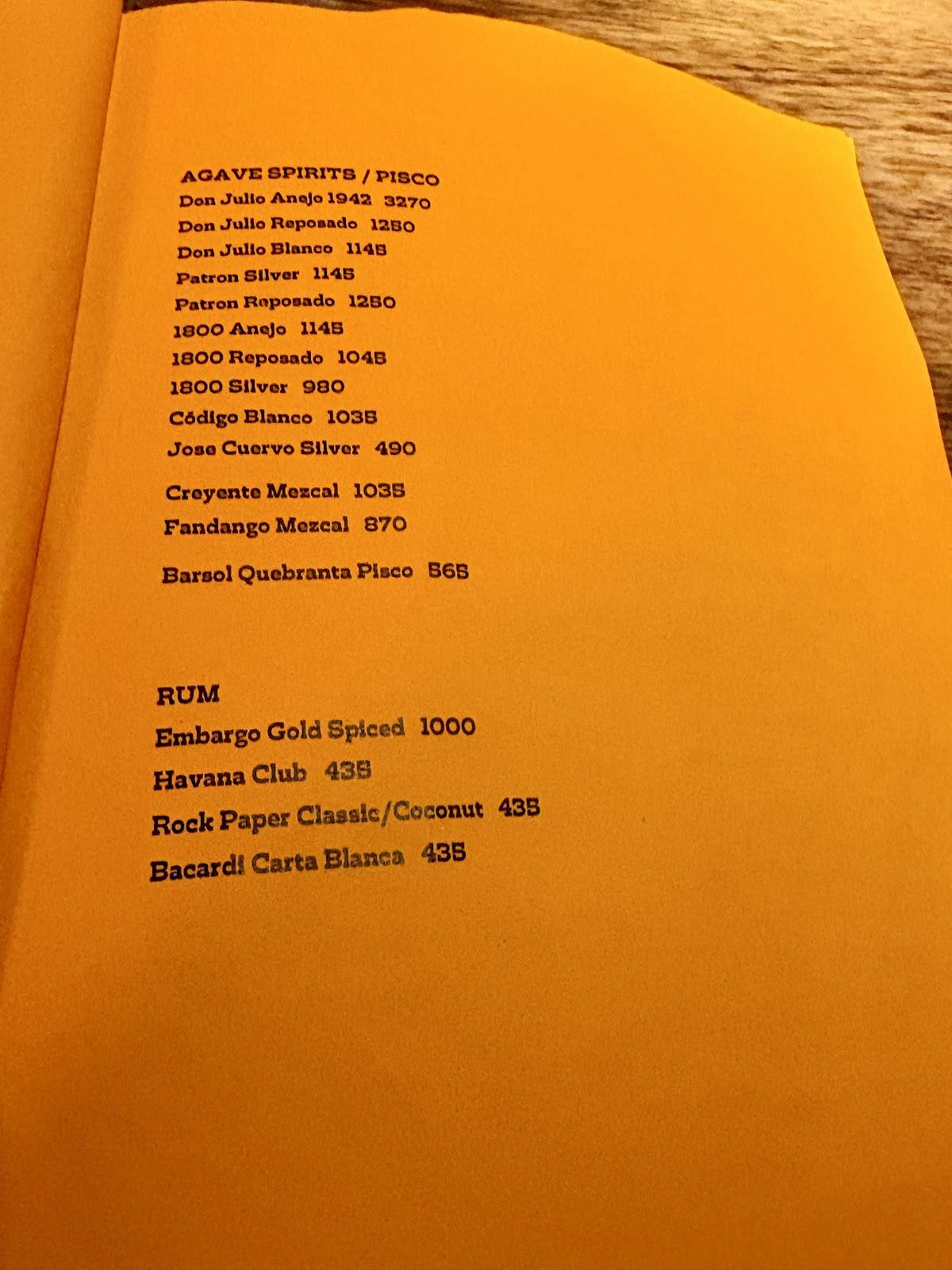 BANDRA BORN menu