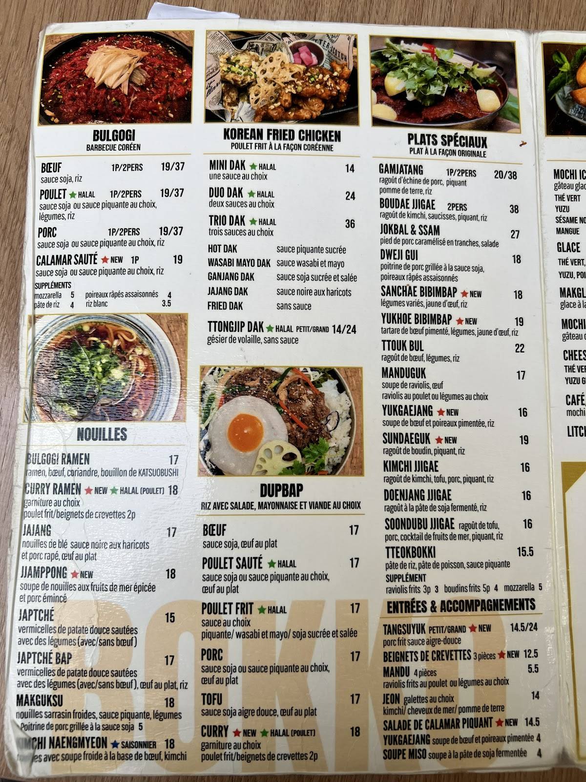Menu de Restaurant coréen BOKKO