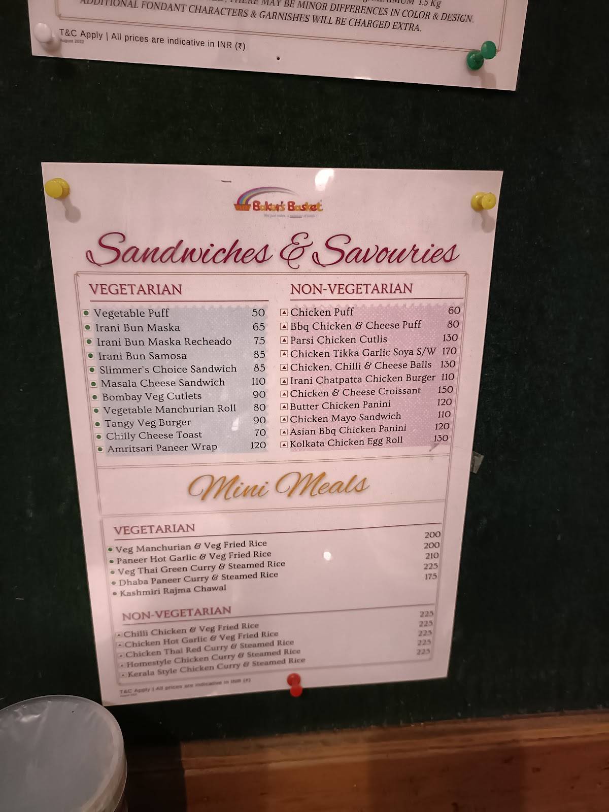 Baker's Basket menu