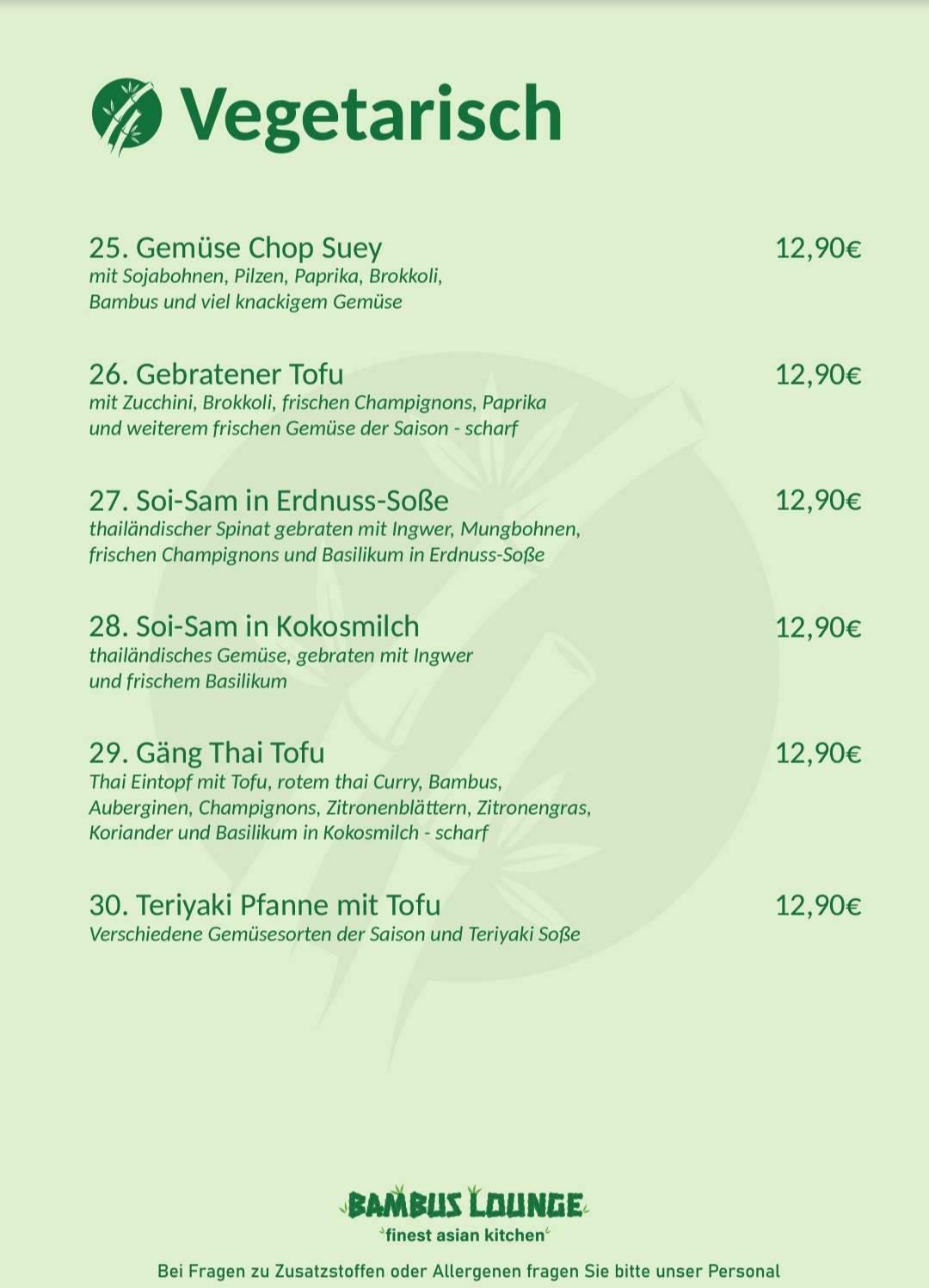 Speisekarte von Bambus Lounge restaurant, Stelle