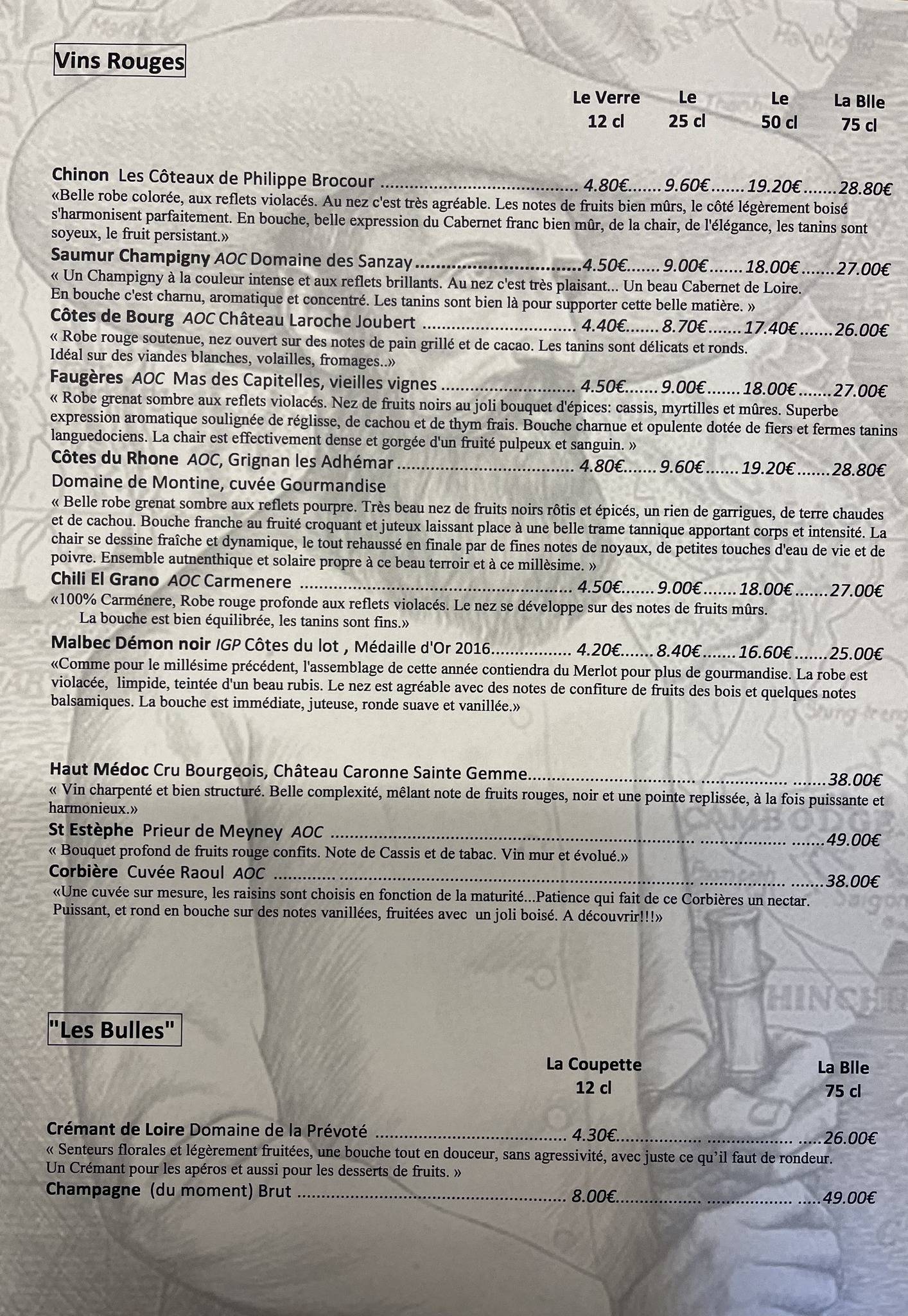 Menu de Bistrot d'Auguste