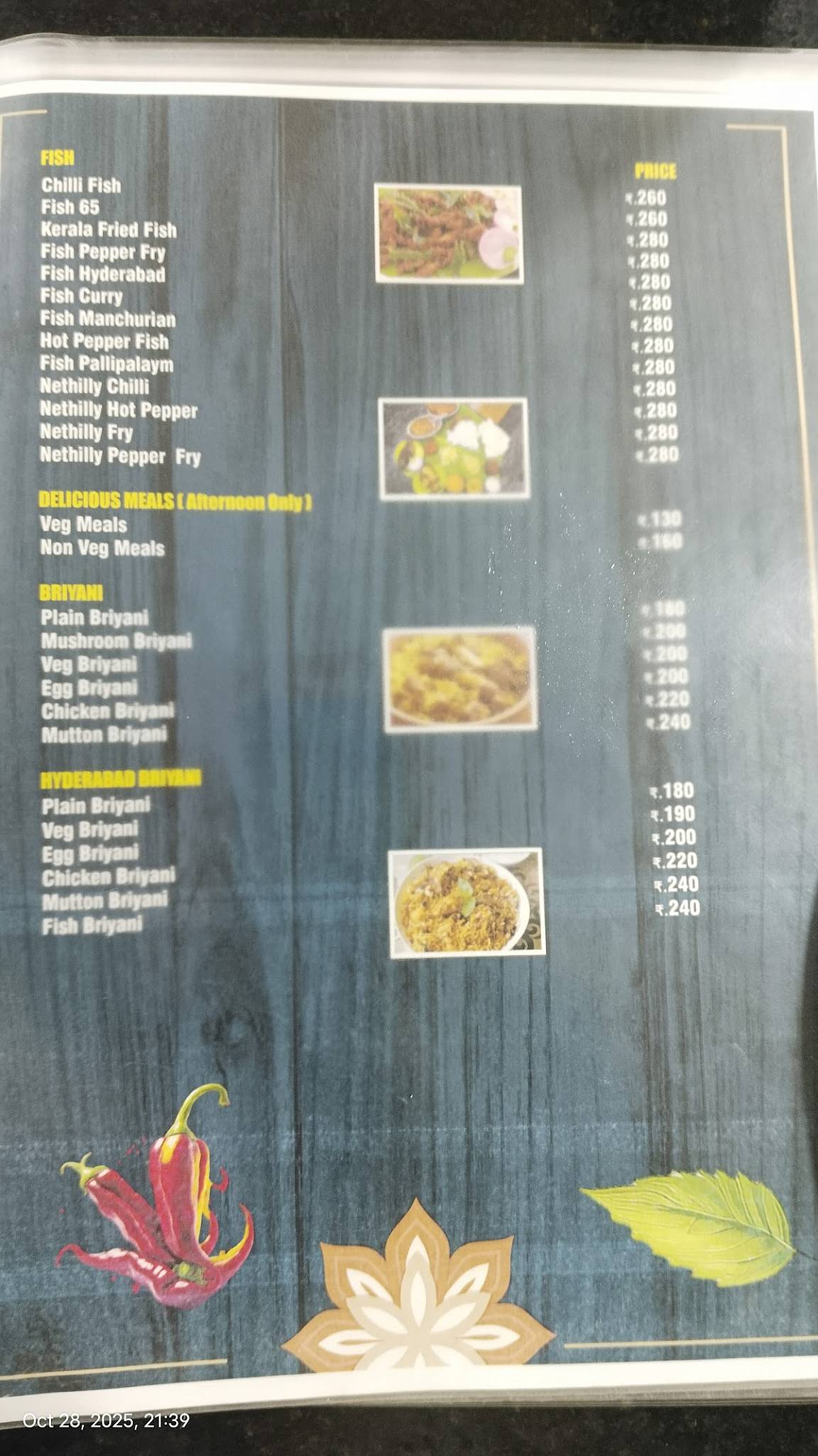 Blue Line Restaurant menu