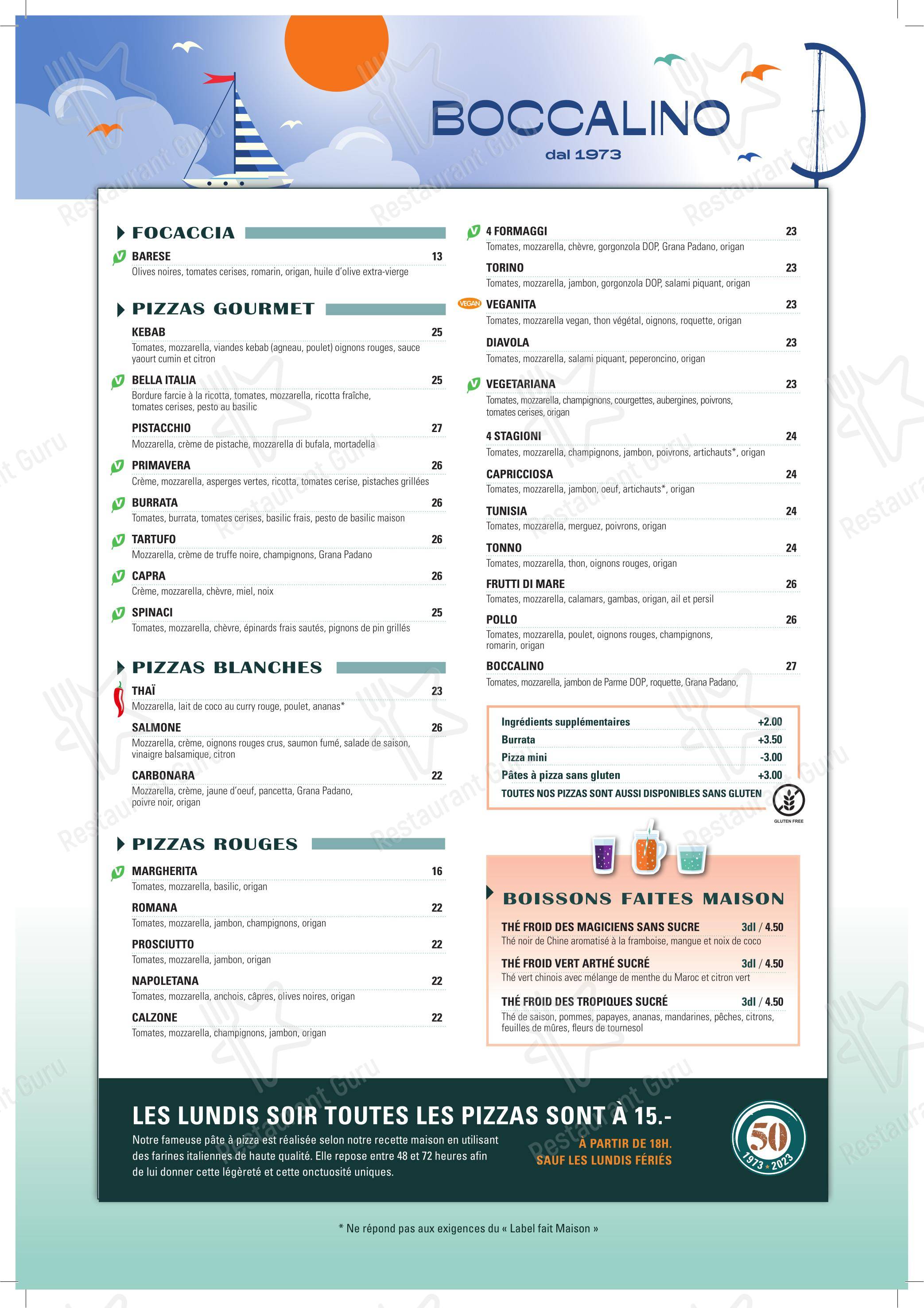 Menu bar per Restaurant Boccalino ristorante