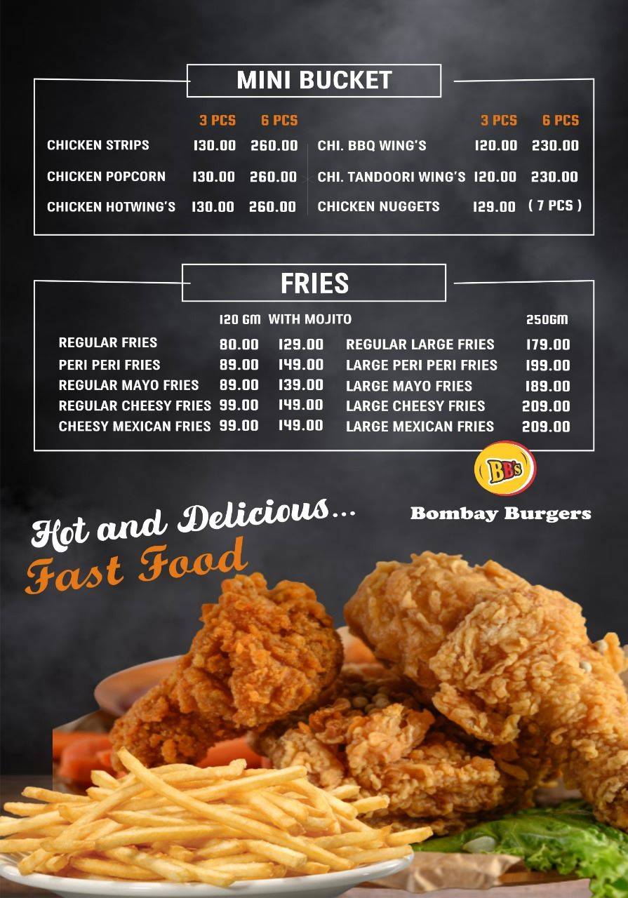 Bombay Burger's menu