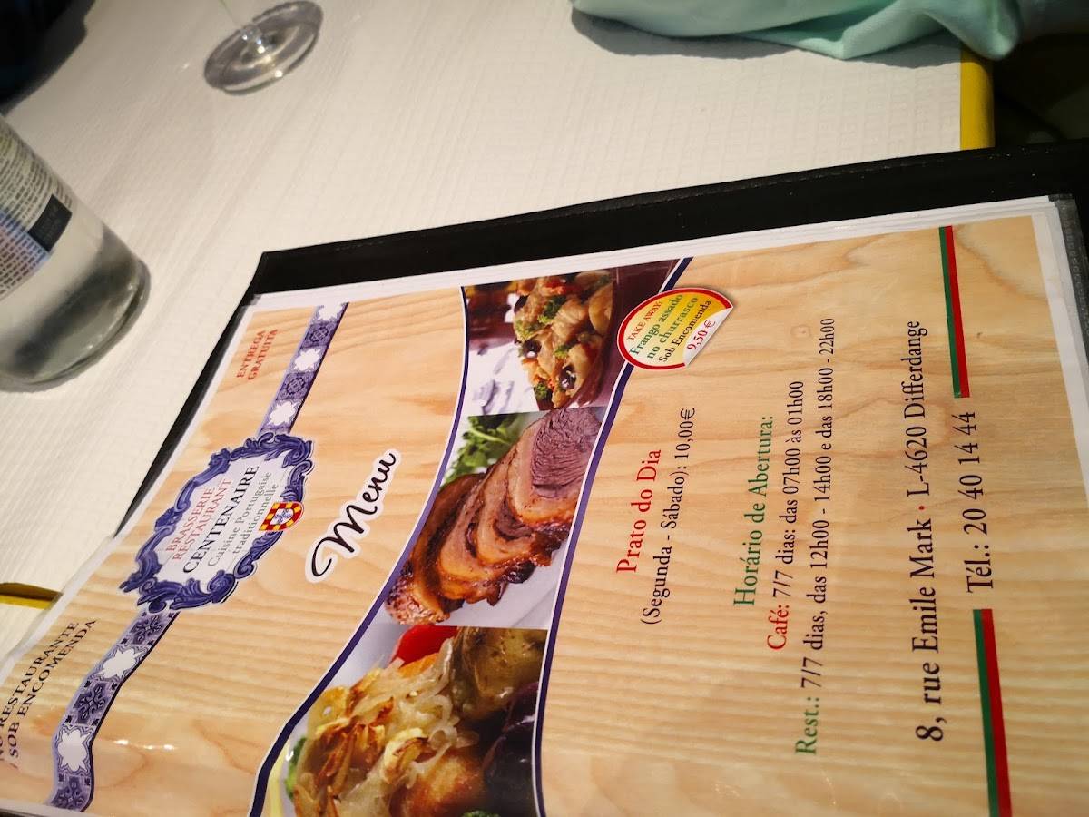 Menu de Brasserie du Centenaire