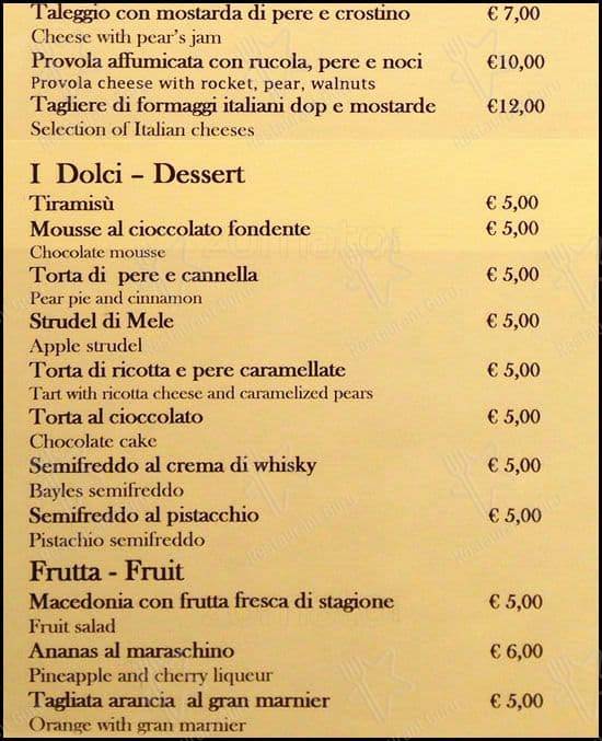 Menu di Ristorante Bruno Alla Lungaretta 