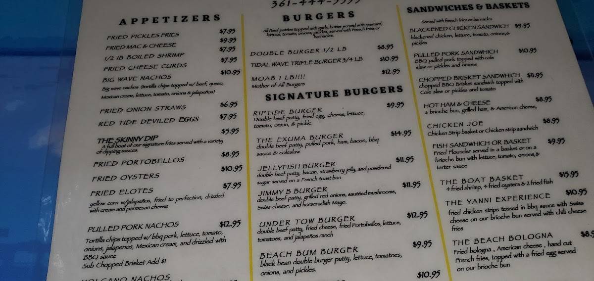 Menu at Burger Beach HideAway restaurant, Corpus Christi