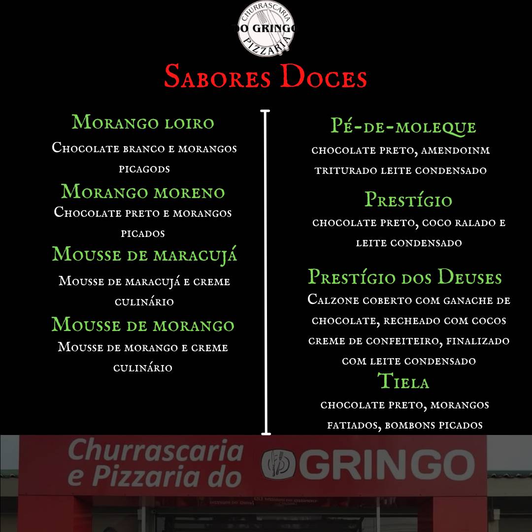 Churrascaria e Pizzaria do Gringo cardápio