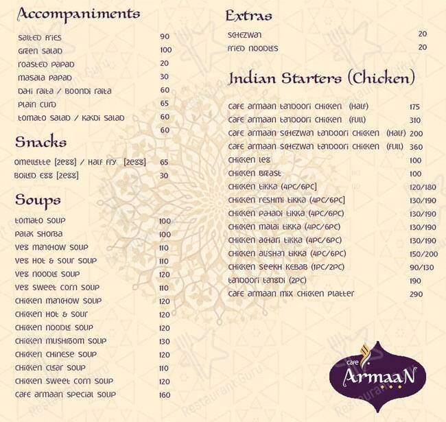 Cafe Armaan menu