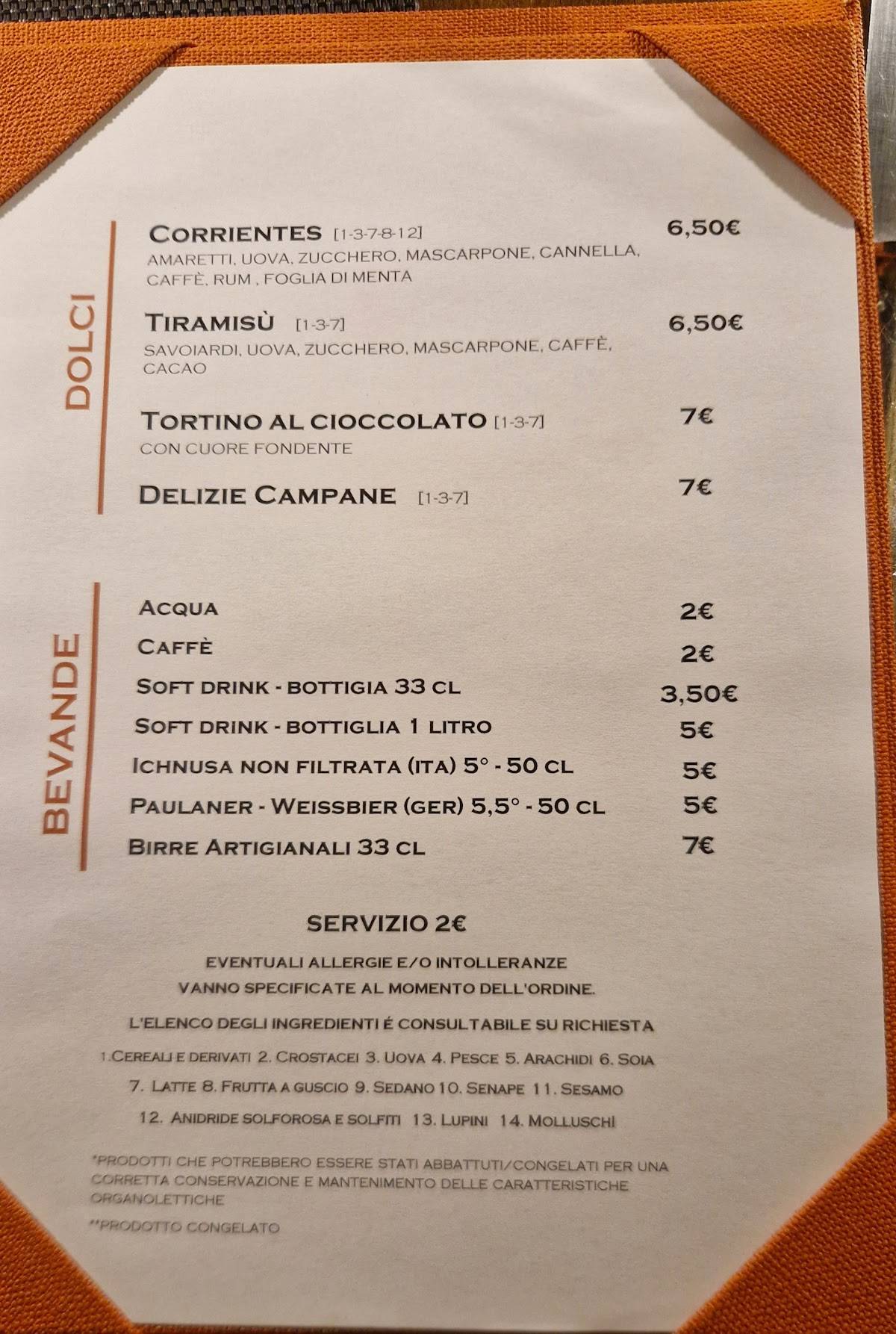 Menu di Cafè Corrientes 