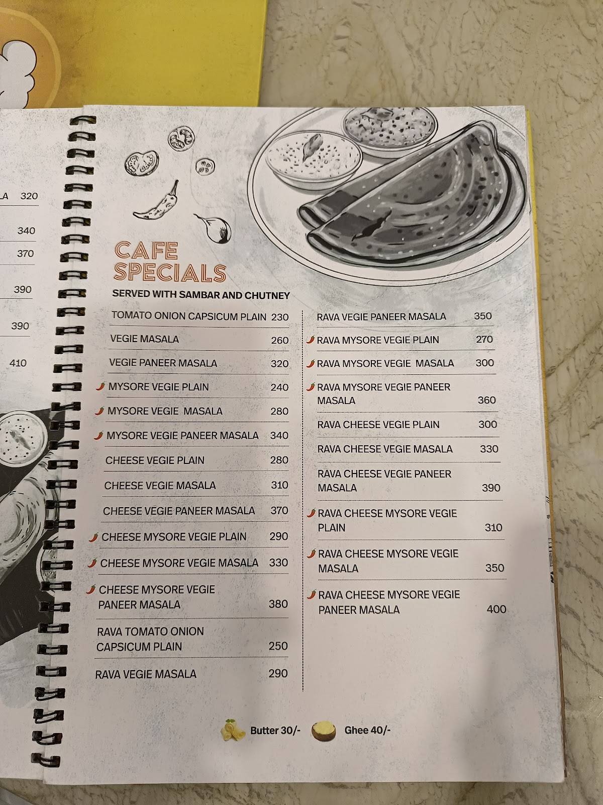 Cafe Madras menu