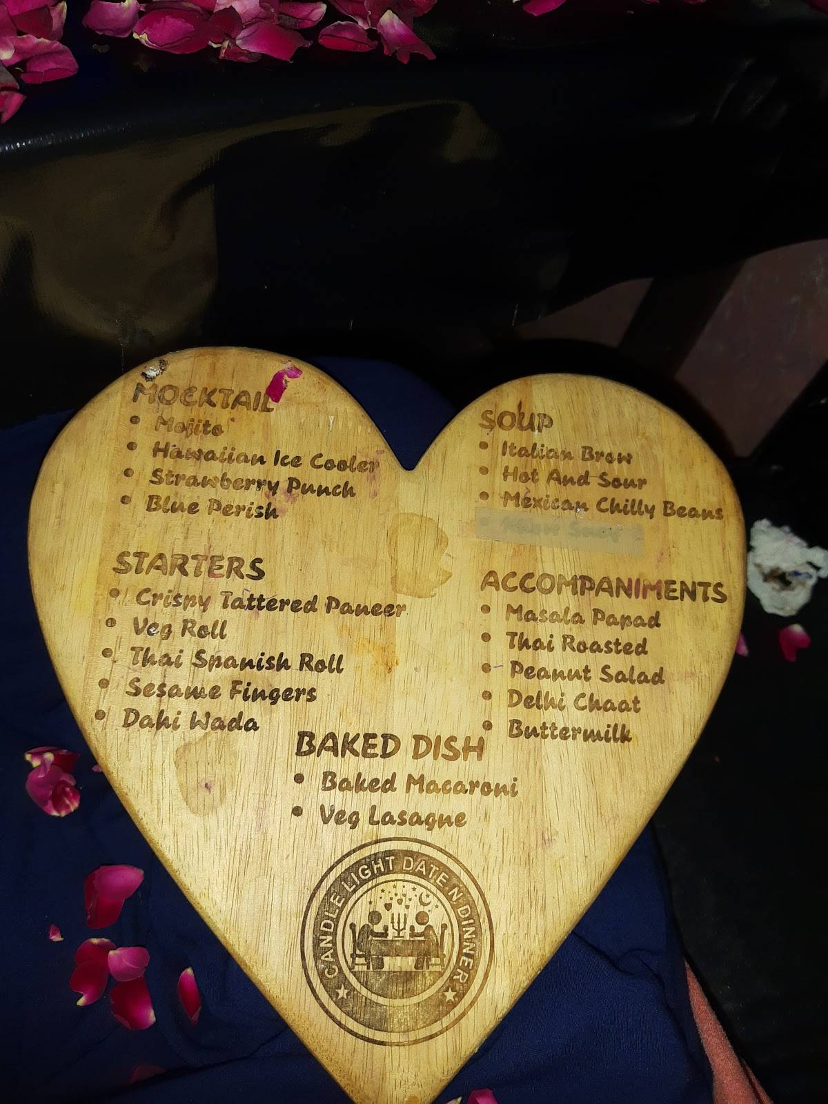 Candle Light Date N Dinner Restaurant Navrangpura Ahmedabad - Birthday Anniversary Celebration - menu