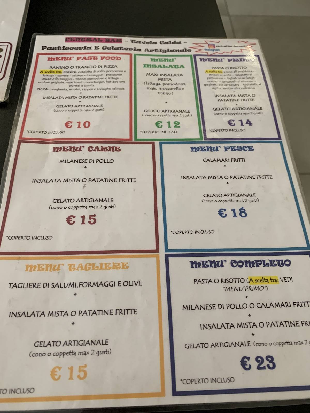 Menu di Central Bar 
