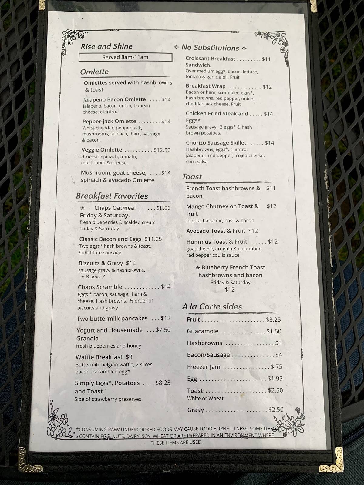 Menu at Chaps Diner and Bakery Spokane, Spokane