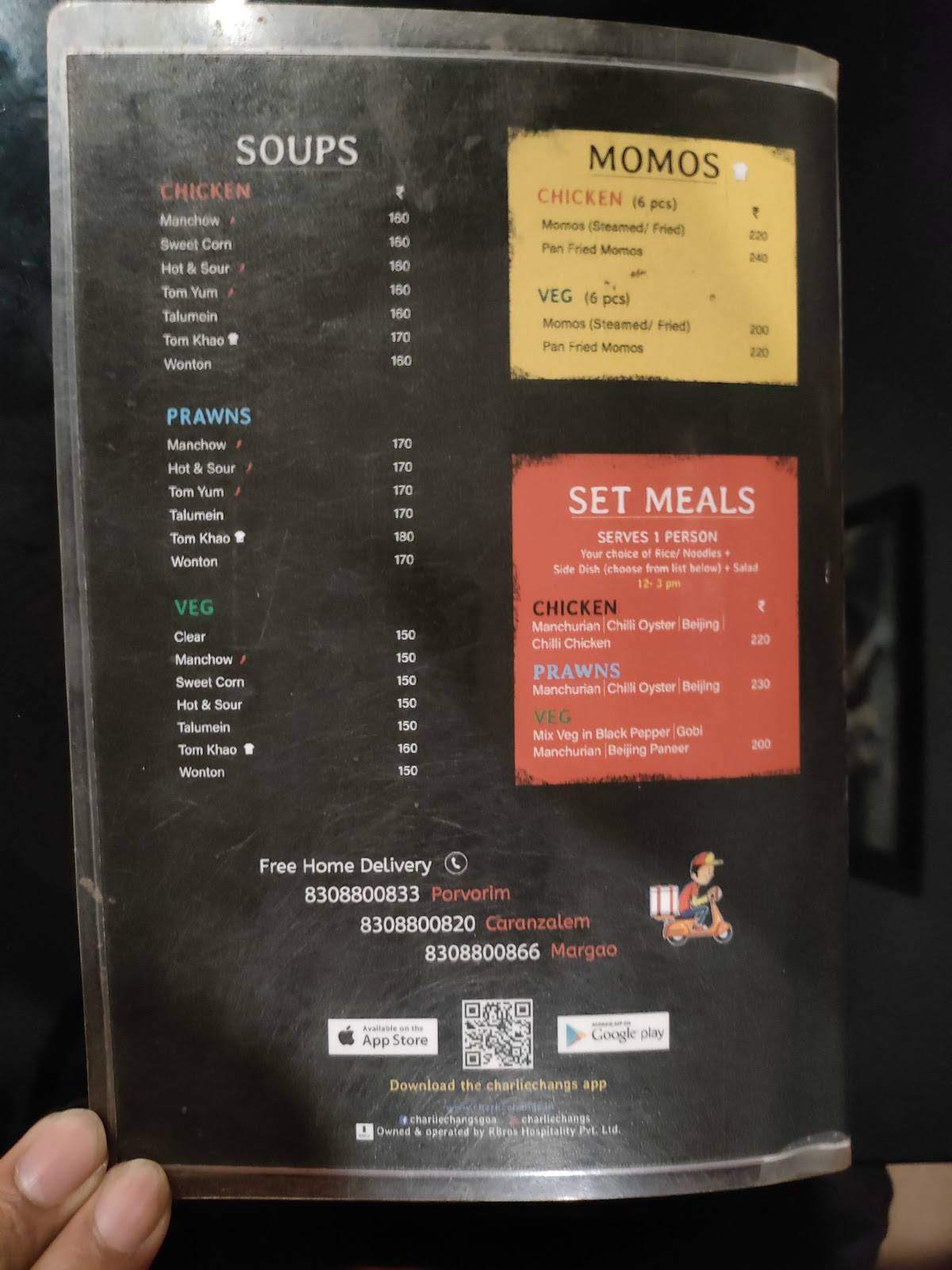 Charlie Chang’s Caranzalem menu