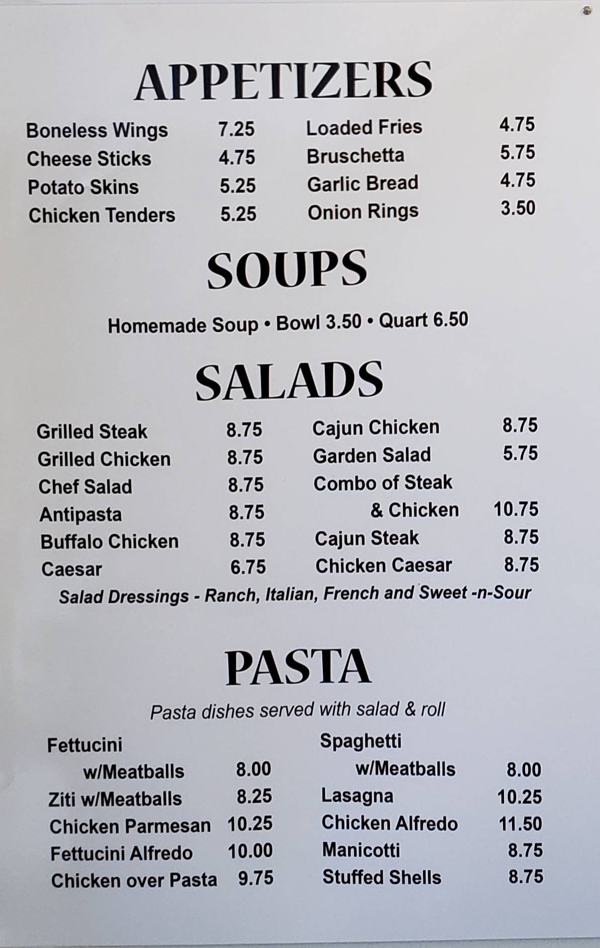 Menu at Chef Ray's Cafe, East Liverpool