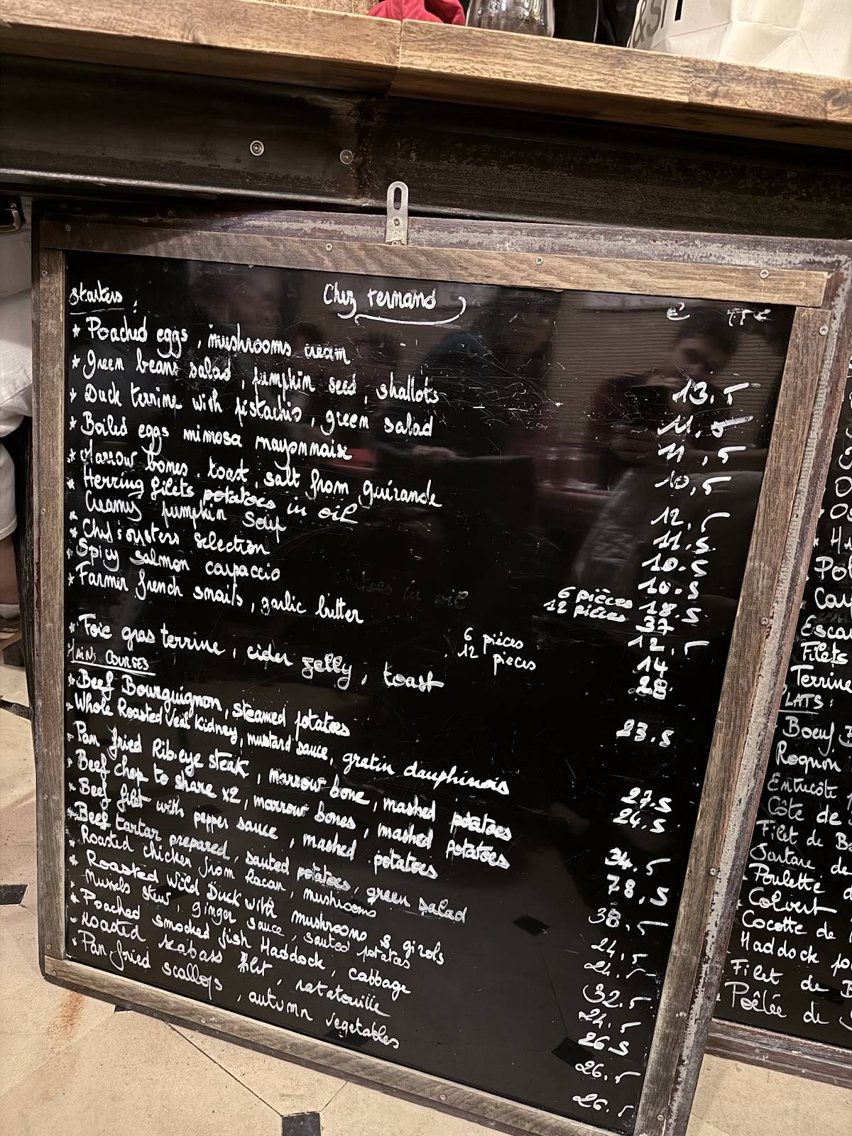 Menu de Chez Fernand