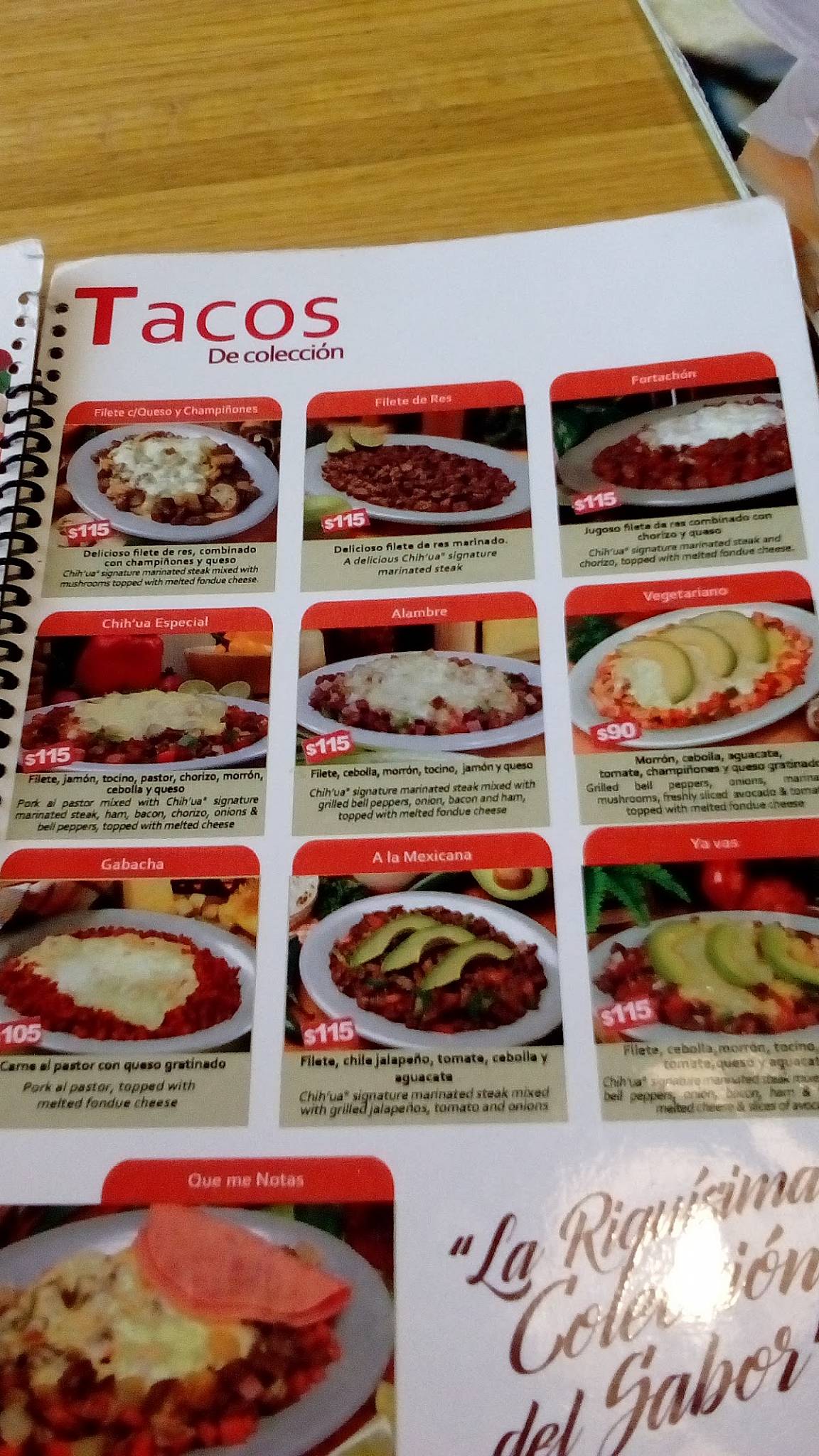 Carta del restaurante Chih'ua tacos y cortes Periférico del la juventud