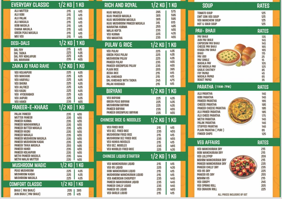 Choice Only Veg menu