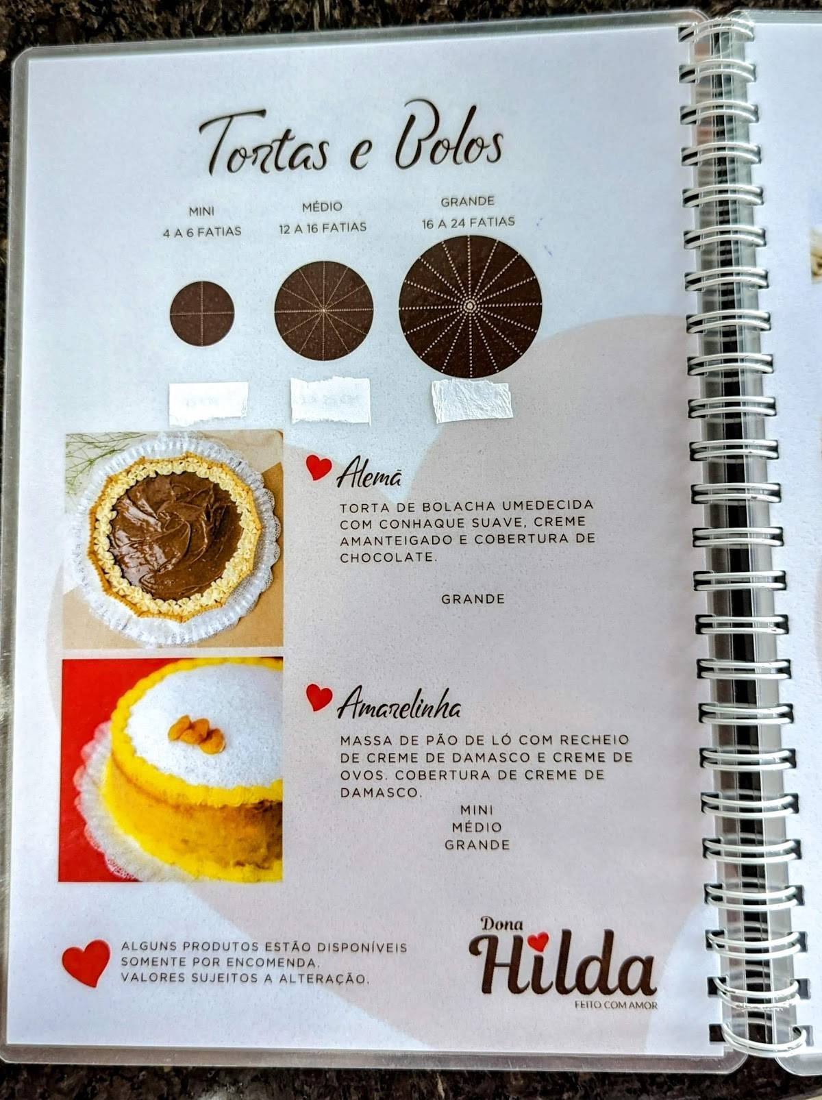 Confeitaria Dona Hilda cardápio