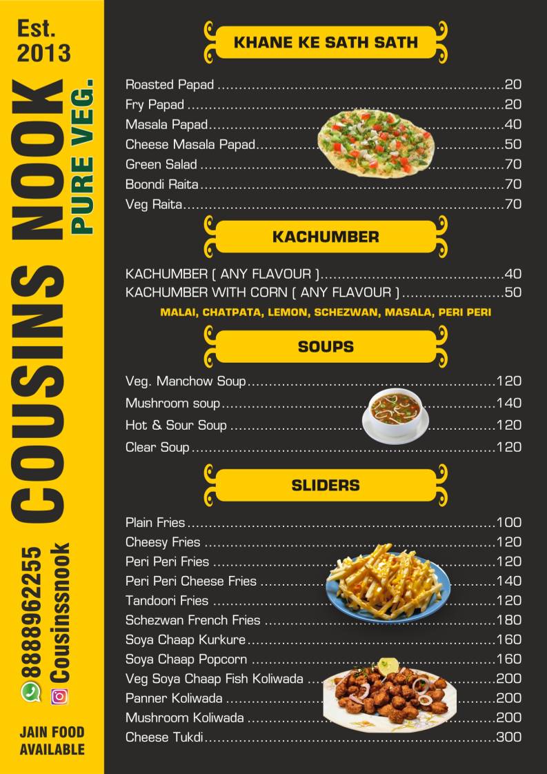 Cousin's Nook menu