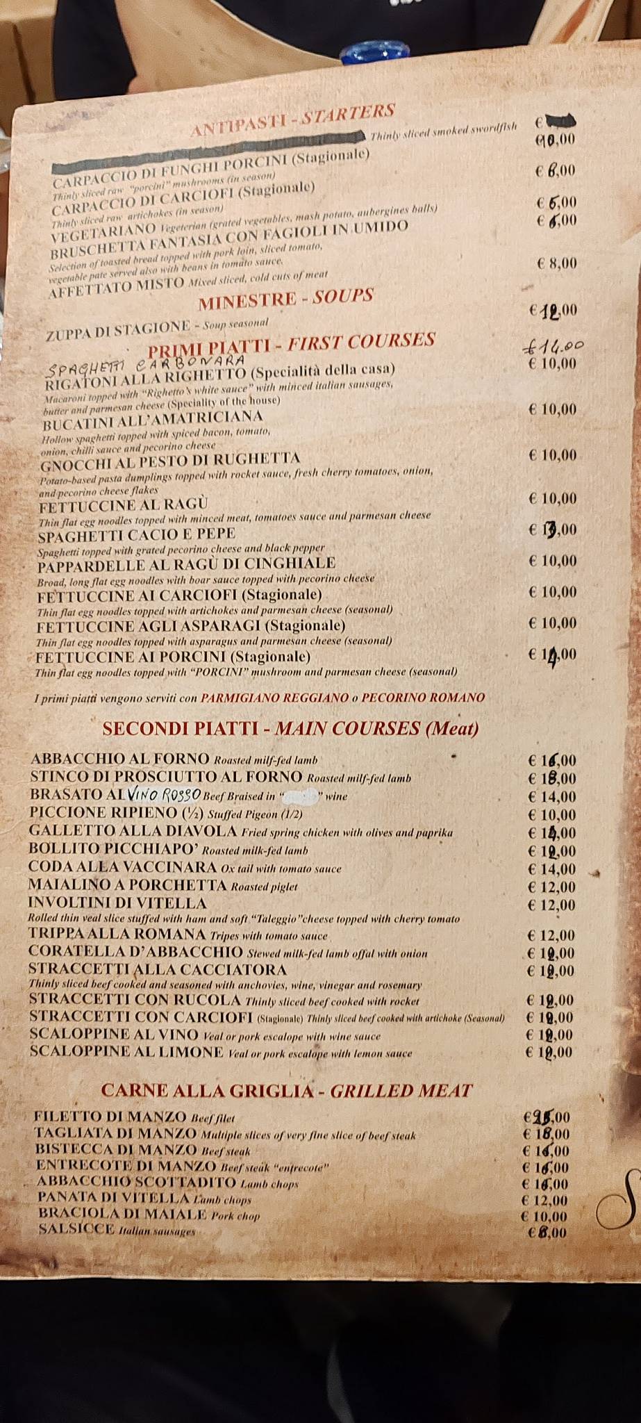Menu di Hotel Ristorante da Righetto 