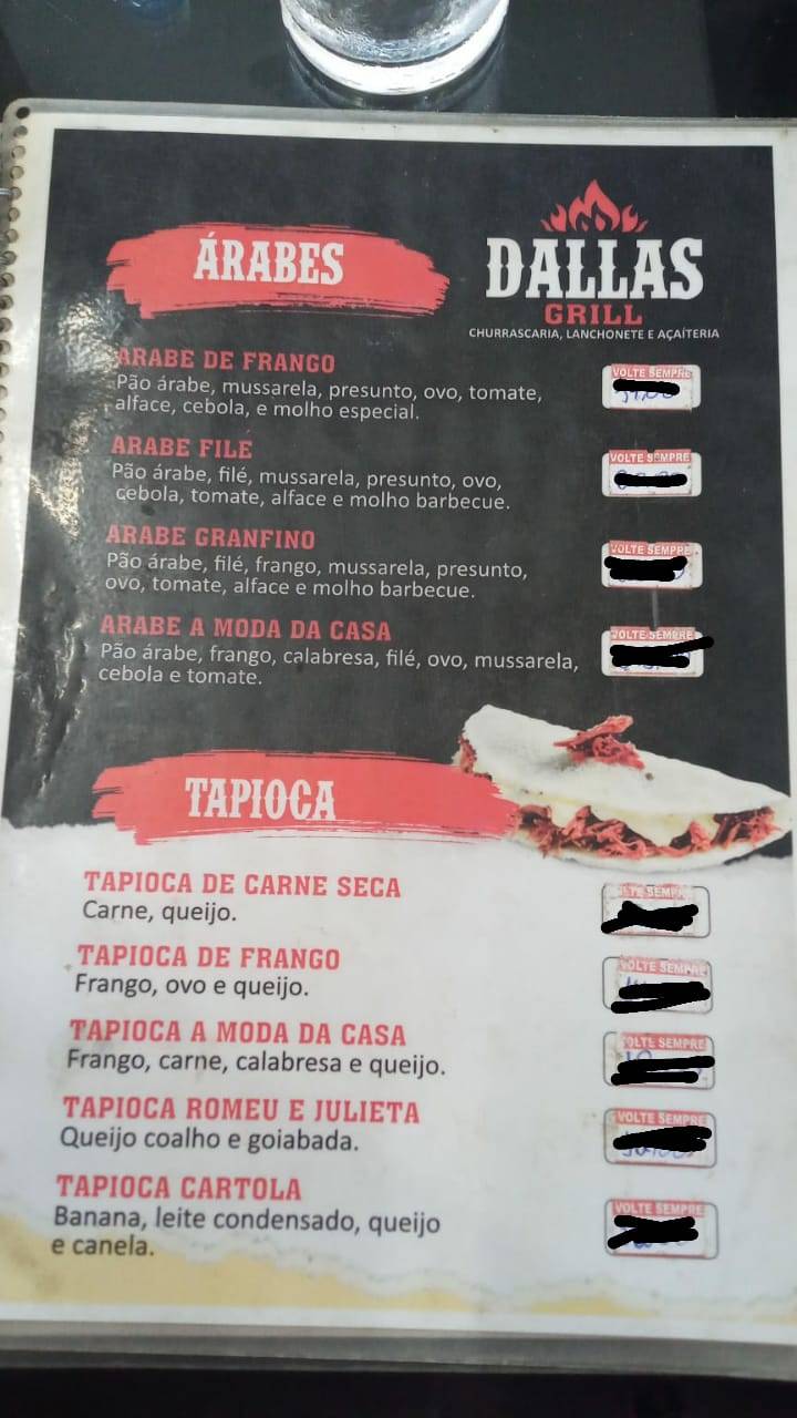 Dallas Grill cardápio