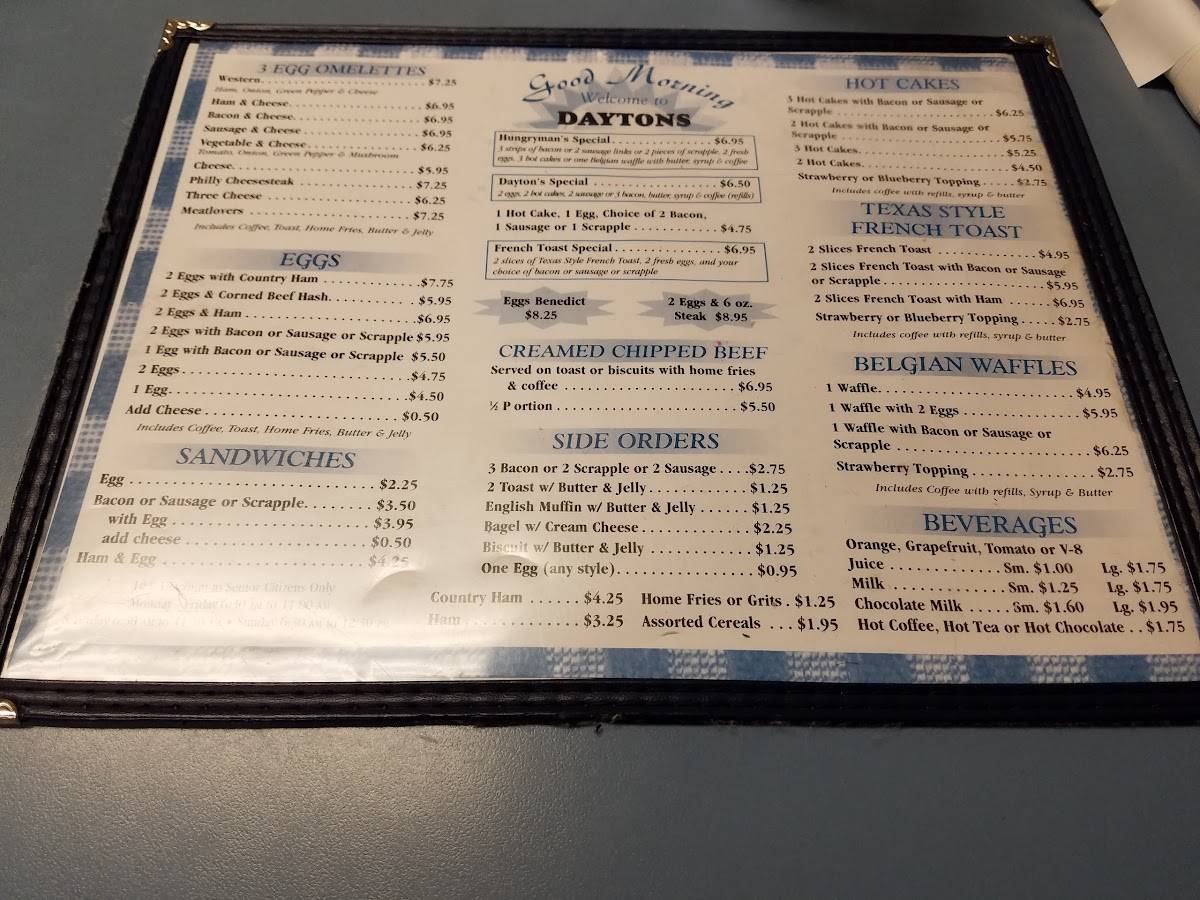 Menu at Dayton's Restaurant, Salisbury