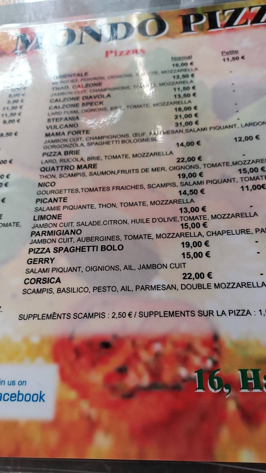 Speisekarte von De Mondo Pizza Sàrl, Park Hosingen