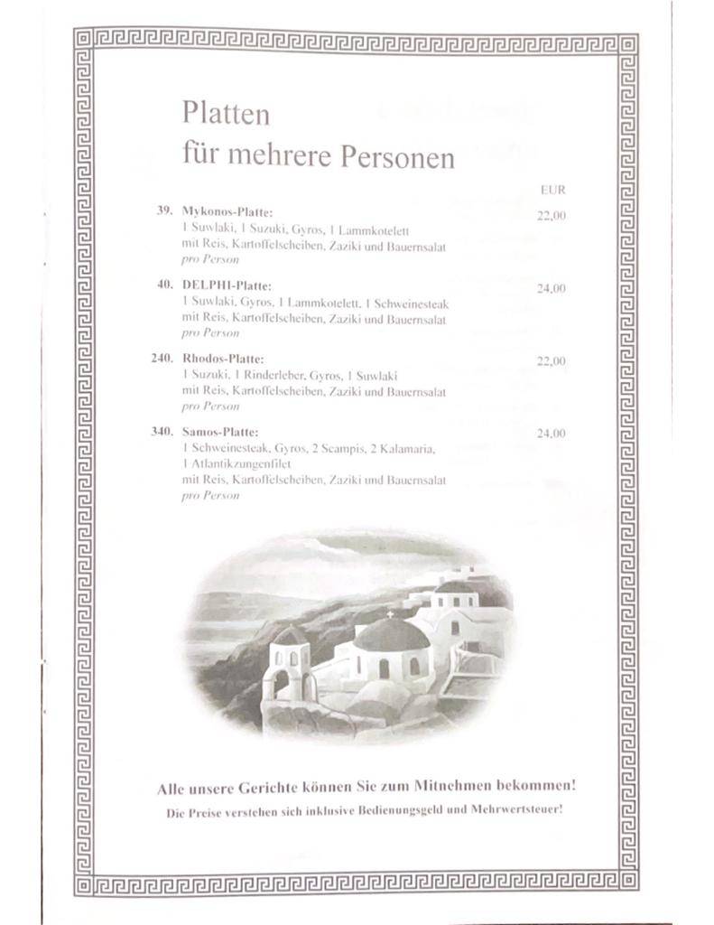 Menu de Restaurant Delphi Senden