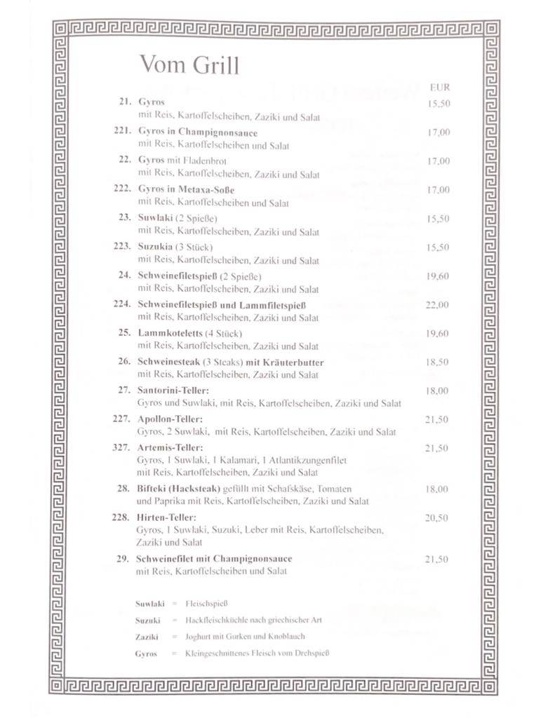 Menu de Restaurant Delphi Senden